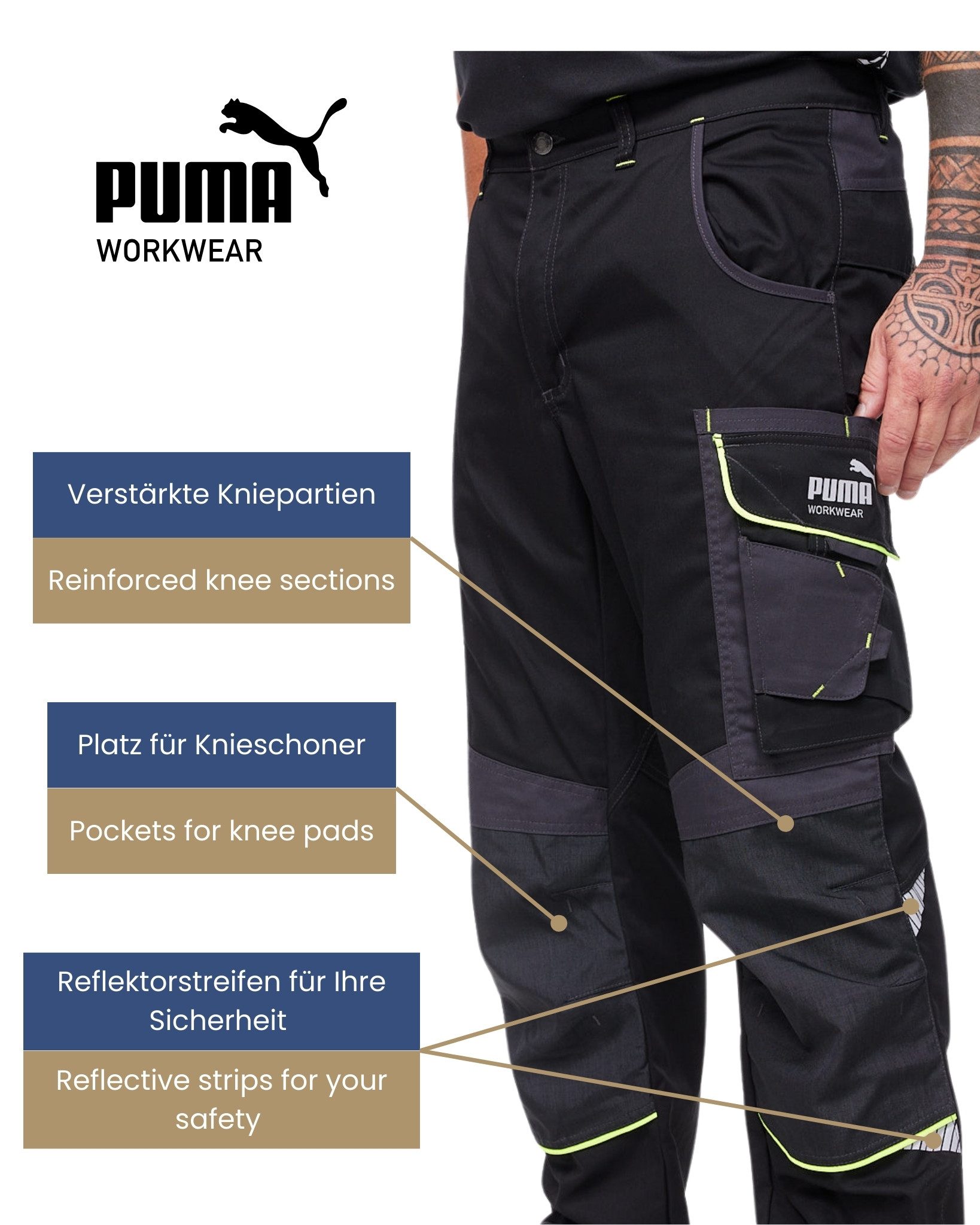 PUMA Workwear Arbeitsbundhose PRECISION X Arbeitshose für Herren - Verstärkte Kniepartien mit vielen Taschen - für Handwerk, Produktion und Baugewerbe – Bild 4 von 5