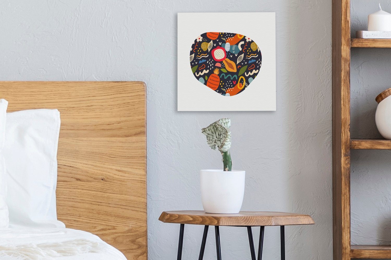 OneMillionCanvasses® Leinwandbild Collage - Obst Bilder - Ananas, für - St), (1 Wohnzimmer Abstrakt - Blau Leinwand Schlafzimmer