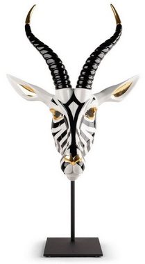 Casa Padrino Dekofigur Casa Padrino Luxus Porzellan Deko Maske Antilope Schwarz / Weiß / Gold 39 x 18 x H. 57 cm - Erstklassische Qualität - Made in Spain