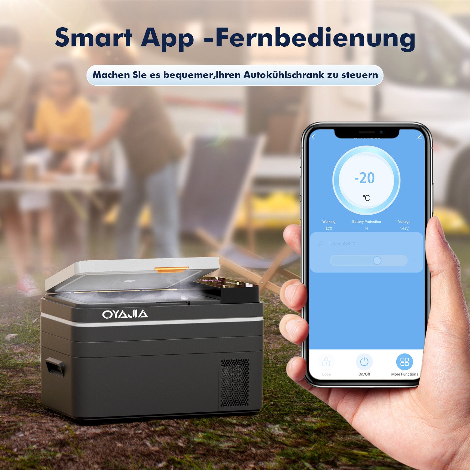 oyajia Elektrische Kühlbox Kompressor Gefriertruhe mobiler Kühlschrank, Kühltruhe, Gefrierbox, 31 l, Mit APP Steuerung, 12/24 V und 100-240 V, -20°C bis 20°C, k – Bild 4 von 5