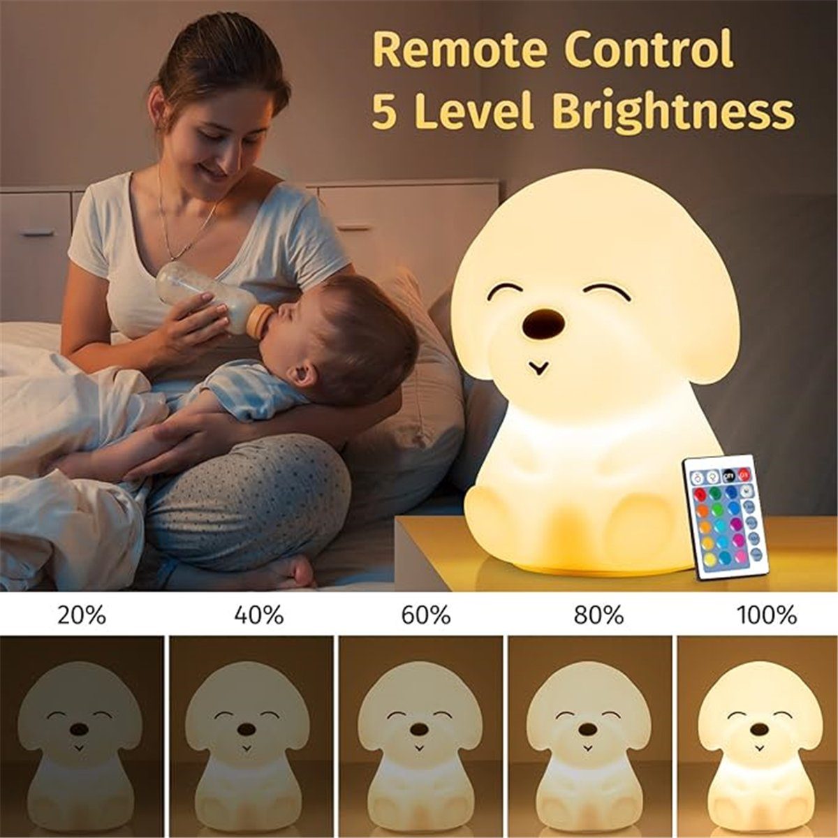 Kawaii Kinder-Hunde-Baby-Nachttischlampe Nachttischlampe 16 Sterne Die LED Farben