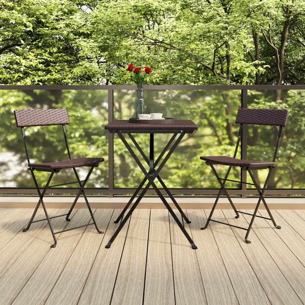 vidaXL Gartenlounge-Set 3-tlg. Bistro-Set Klappbar Braun Poly Rattan, (3-tlg)