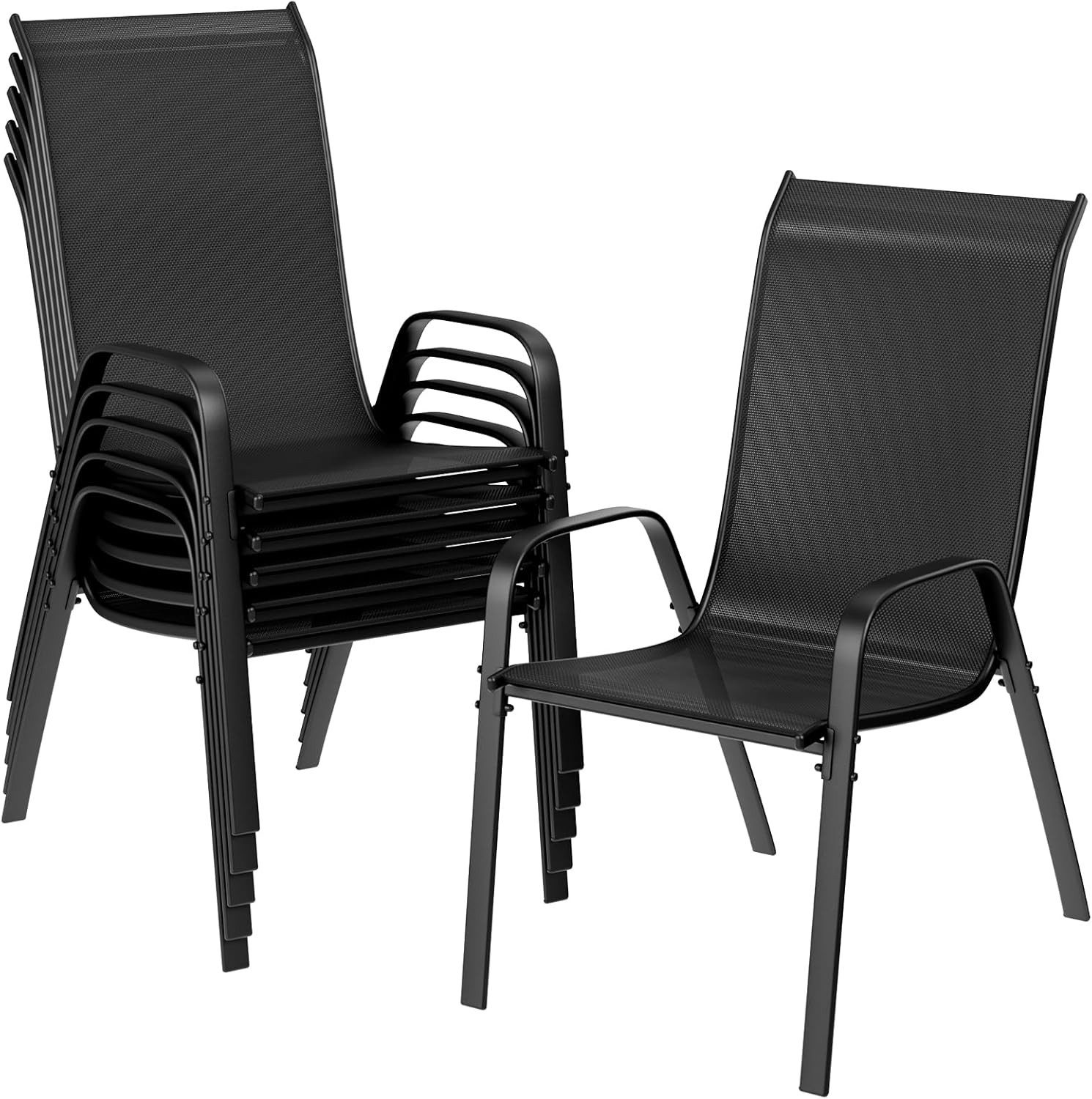 TLGREEN Stapelstuhl Gartenstühle Stapelstuhl,Camping Stapelbar Hochlehner, (Terrassenstuhl Textilene Stahlgestell für Gärten Innenhöfe Balkone Restaurants, 6 St), 150 kg Belastbar