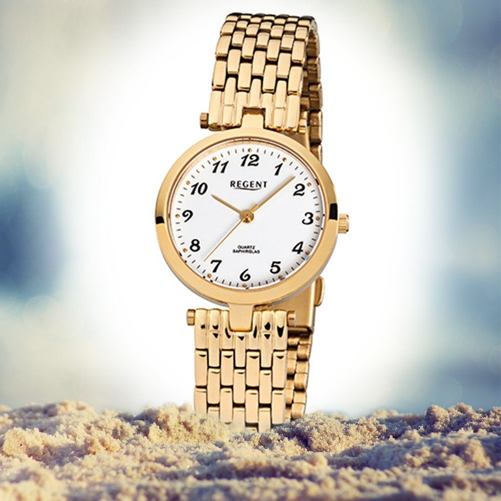 Damen F-905, Regent klein Armbanduhr Quarzuhr rund, Regent Analog Damen-Armbanduhr 28mm), gold (ca. Edelstahlarmband