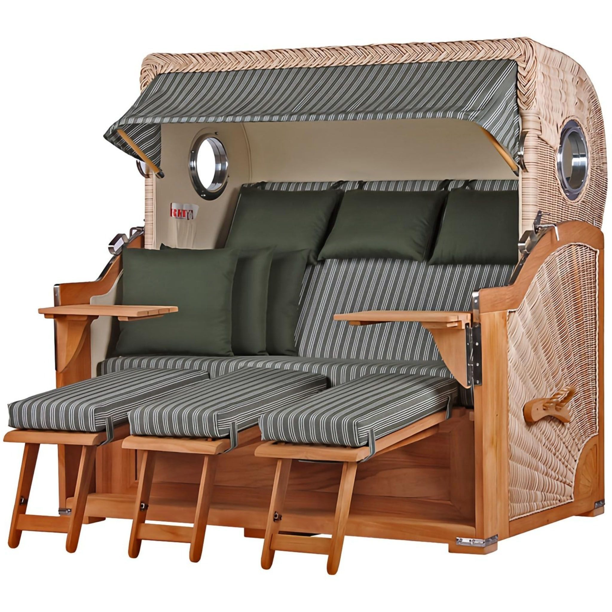 bene living Strandkorb Königssee 3-Sitzer Teak - PE shell - Modell 504, BxTxH: 170x95x170 cm, Volllieger, Königssee 3-Sitzer Teak, (Strandkorb-Komplettset, 5-tlg., Strandkorb inkl. Liftersystem und umfangreichem Zubehör), mit Windschutzfolie, Bistrotischen und bequemer Polsterung