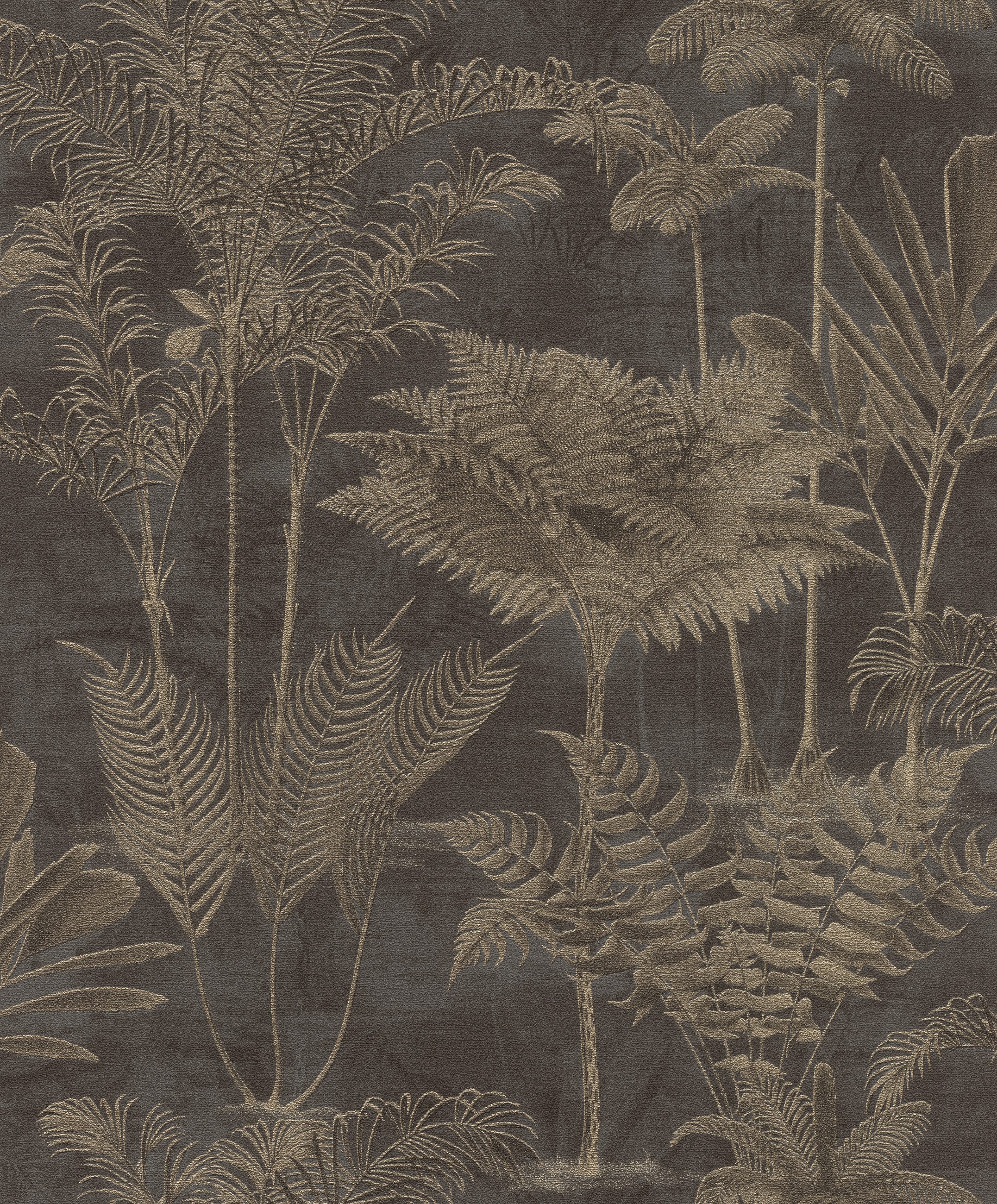 Rasch Vliestapete Palmen & Dschungel - Vinyltapete Schwarz Gold, Floral, (1 Rolle, 1 St., 10,05 m x 0,53 m), gute Lichtbeständigkeit, feucht abwischbar, restlos abziehbar