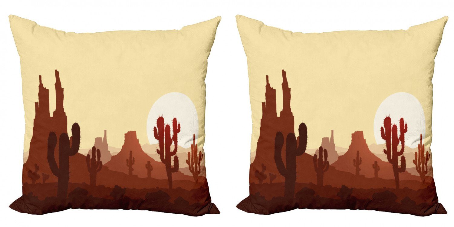 Kissenbezüge Modern Accent Doppelseitiger Digitaldruck, Abakuhaus (2 Stück), Kaktus Arid Land Eco Sunset