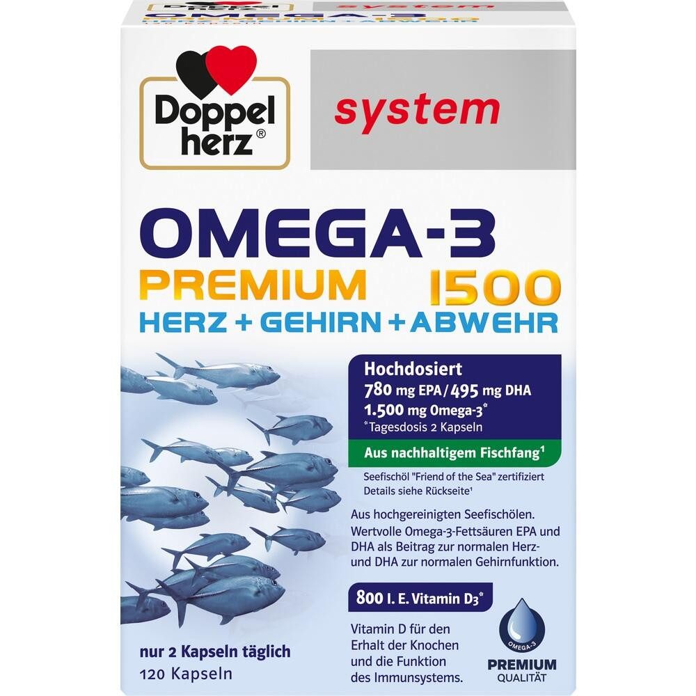 Queisser Pharma GmbH & Co. KG DOPPELHERZ Omega-3 Premium 1500 system Kapseln Kapseln, 120 St.