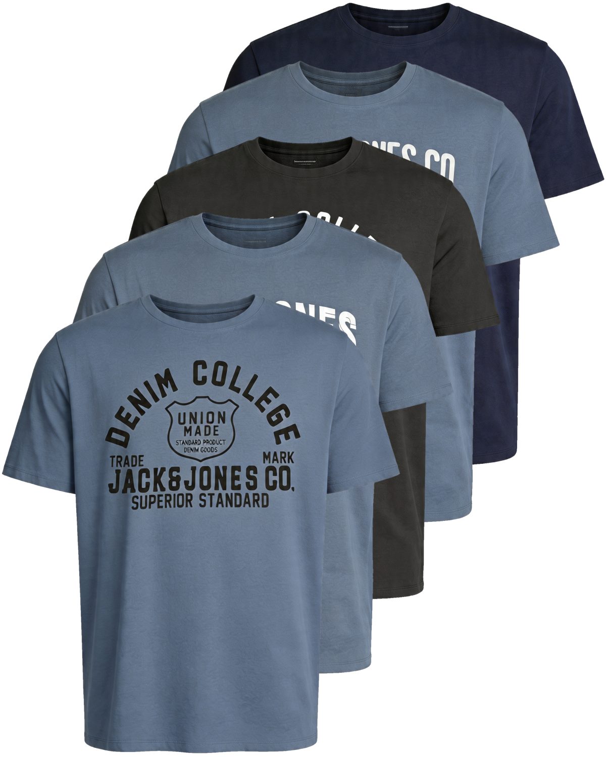 Jack & Jones PlusSize Print-Shirt Weites Shirt mit Printdruck (Spar-Set, 5er-Pack)