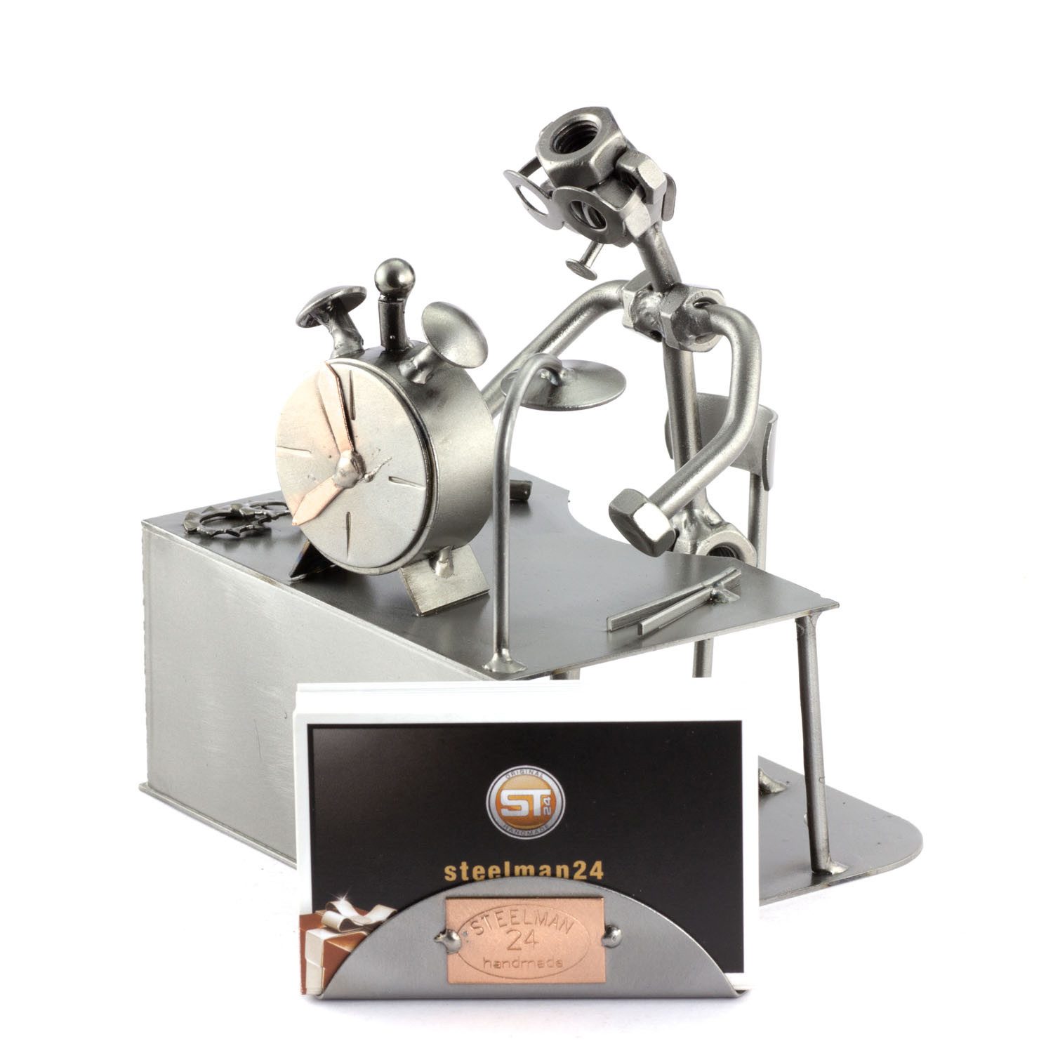 Steelman24 Dekofigur Uhrmacher mit Visitenkartenhalter