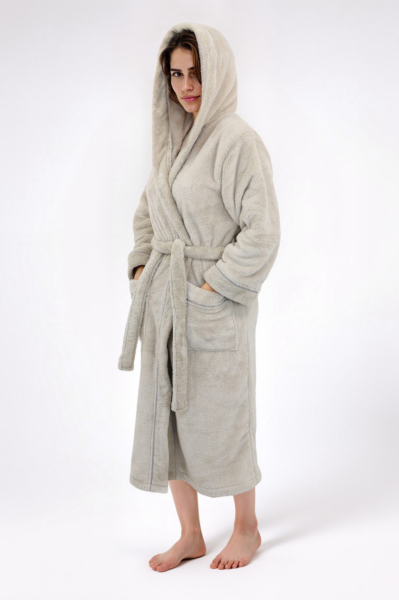 OTTO home Unisex-Bademantel Lillou, ideal für Sauna & Spa, Hotelbademantel, Morgenmantel, Langform, Microfaser, Kapuze, Gürtel, kuschelig weicher Fleece, plüsch – Bild 5 von 5