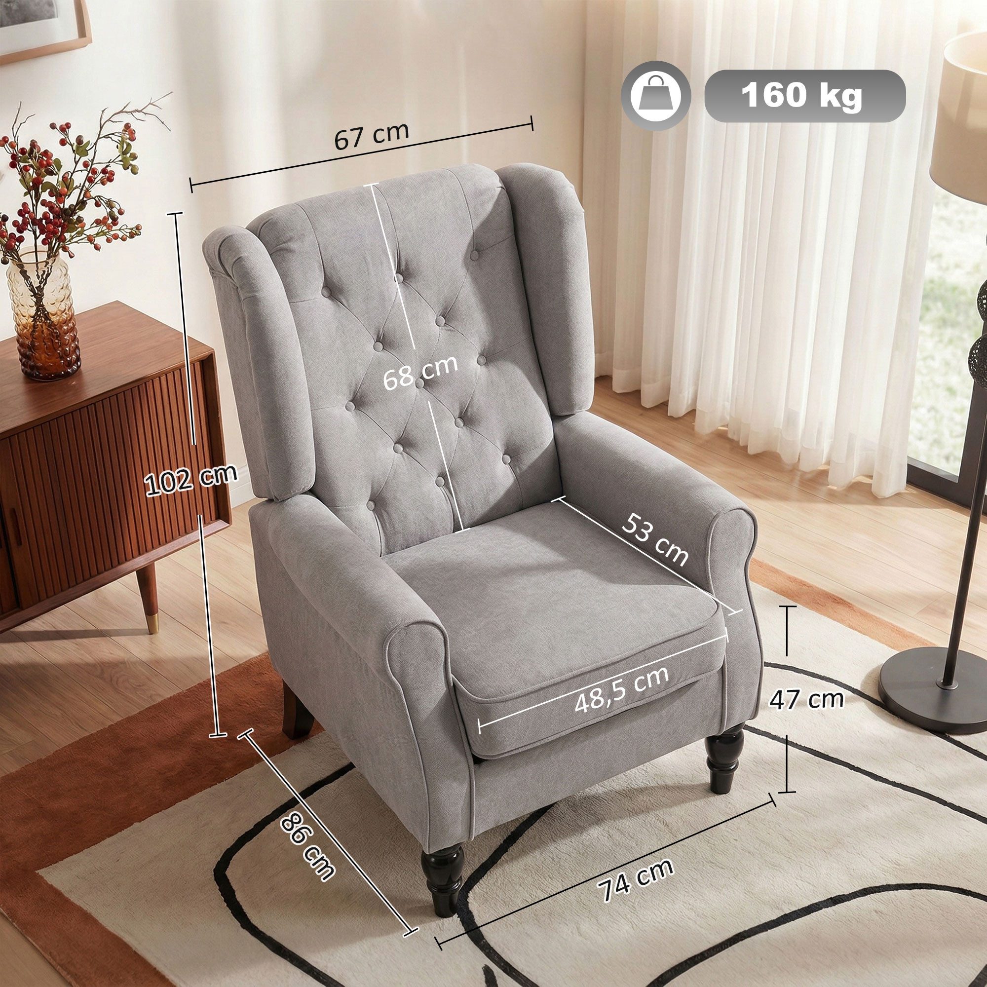 HOMCOM Sessel Einzelsessel, Akzentsessel mit Tufting Holzfüße (Ohrensessel, 1-St., Relaxsessel), für Wohnzimmer, Braun