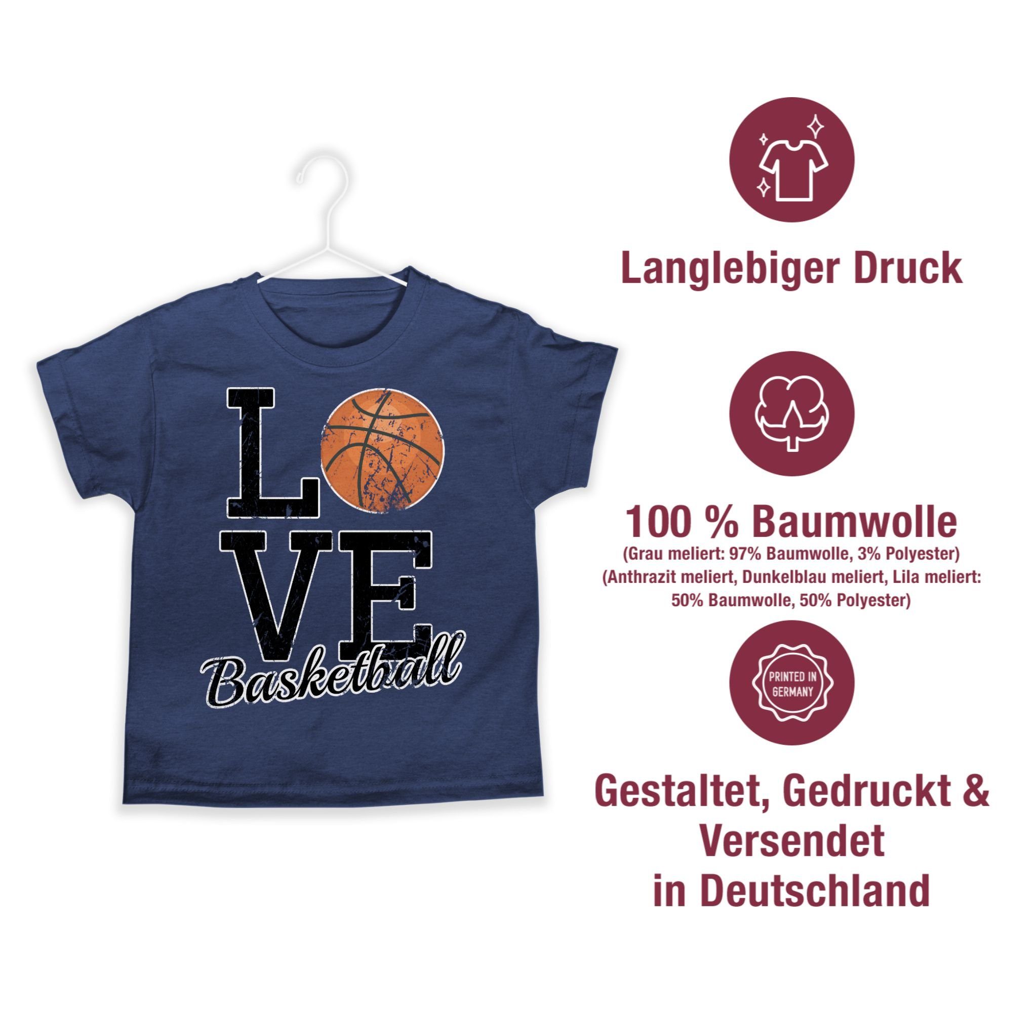 Shirtracer T-Shirt Love Basketball Sport Dunkelblau 2 Meliert Kinder Kleidung