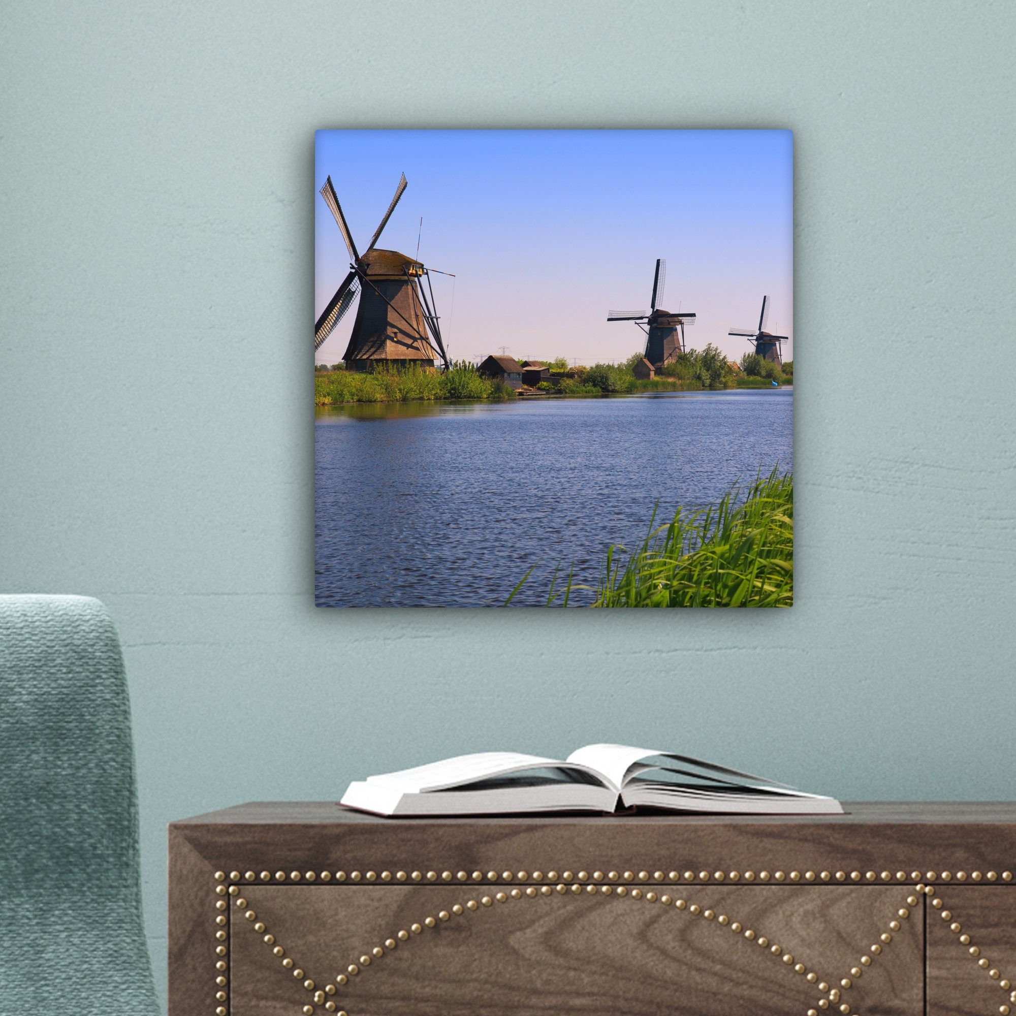 Niederlande OneMillionCanvasses® Wohnzimmer Leinwandbild für - Wasser, St), Mühle Schlafzimmer (1 Leinwand Bilder -