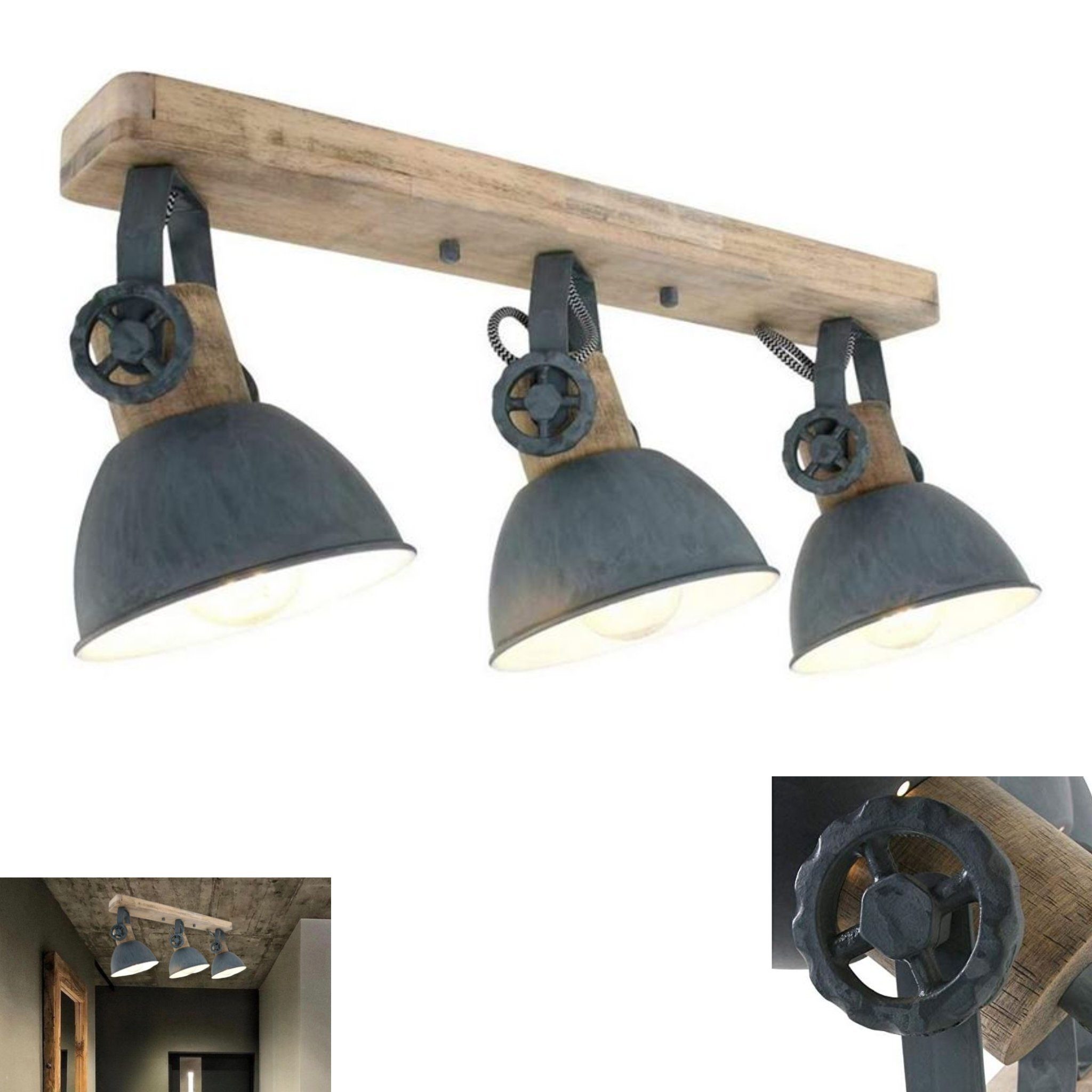 Lichthandel Hoch LED Deckenleuchte moderne Deckenlampe Industrie Vintage Retro Holz Metall incl. 7W LED, LED wechselbar, Warmweiß, Rustikal & Vintage Design