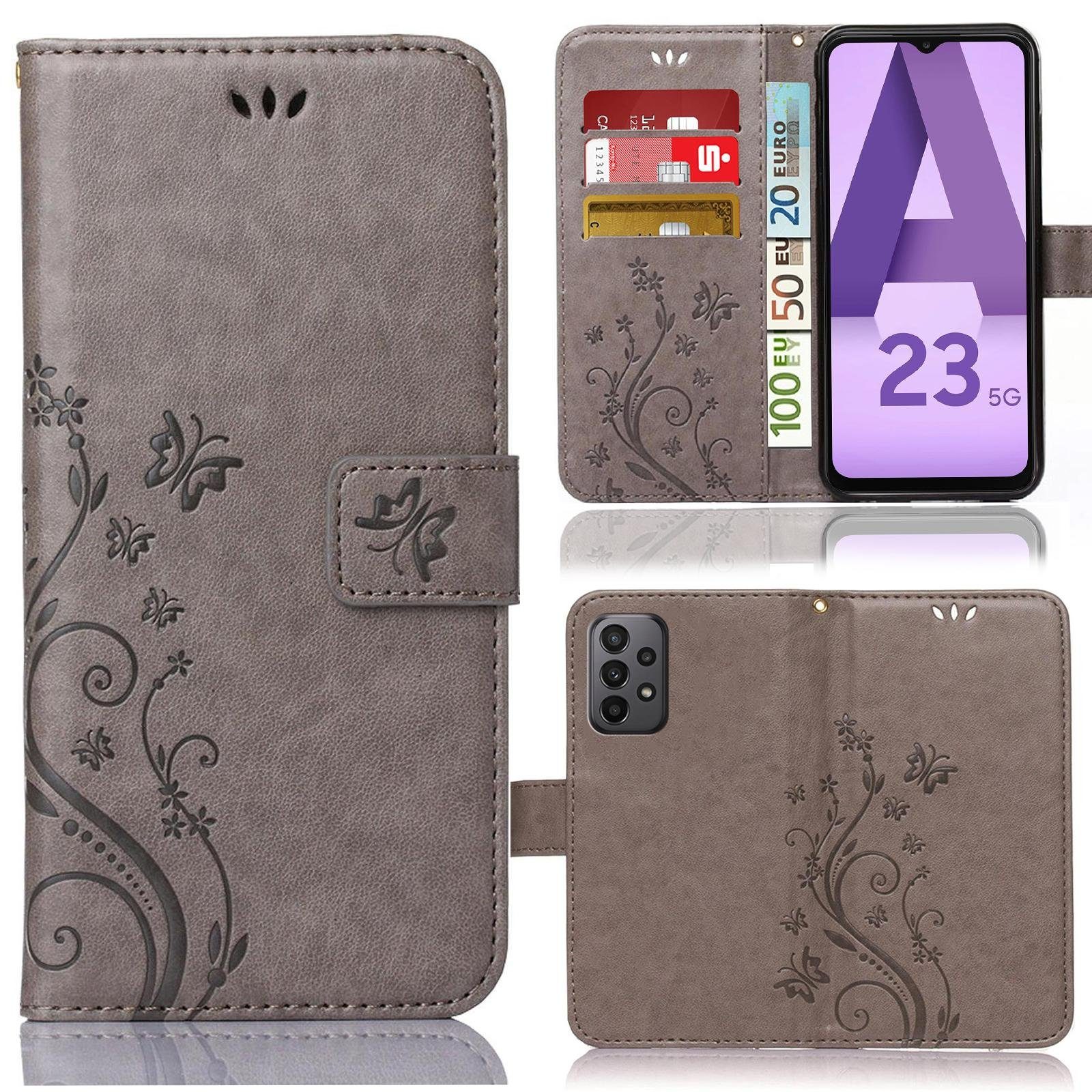 Numerva Handyhülle Bookstyle Flower für Samsung Galaxy A23 / A23 5G, Handy Tasche Schutzhülle Klapphülle Flip Cover mit Blumenmuster