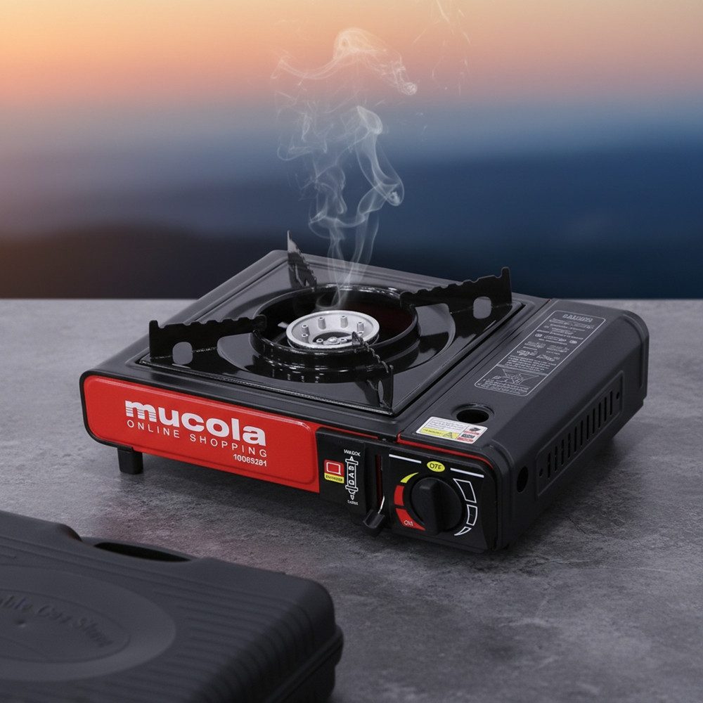 Feel2Home Gaskocher Campingkocher mit Koffer Gaskocher Kartuschenkocher Gasherd schwarz, Piezozündung