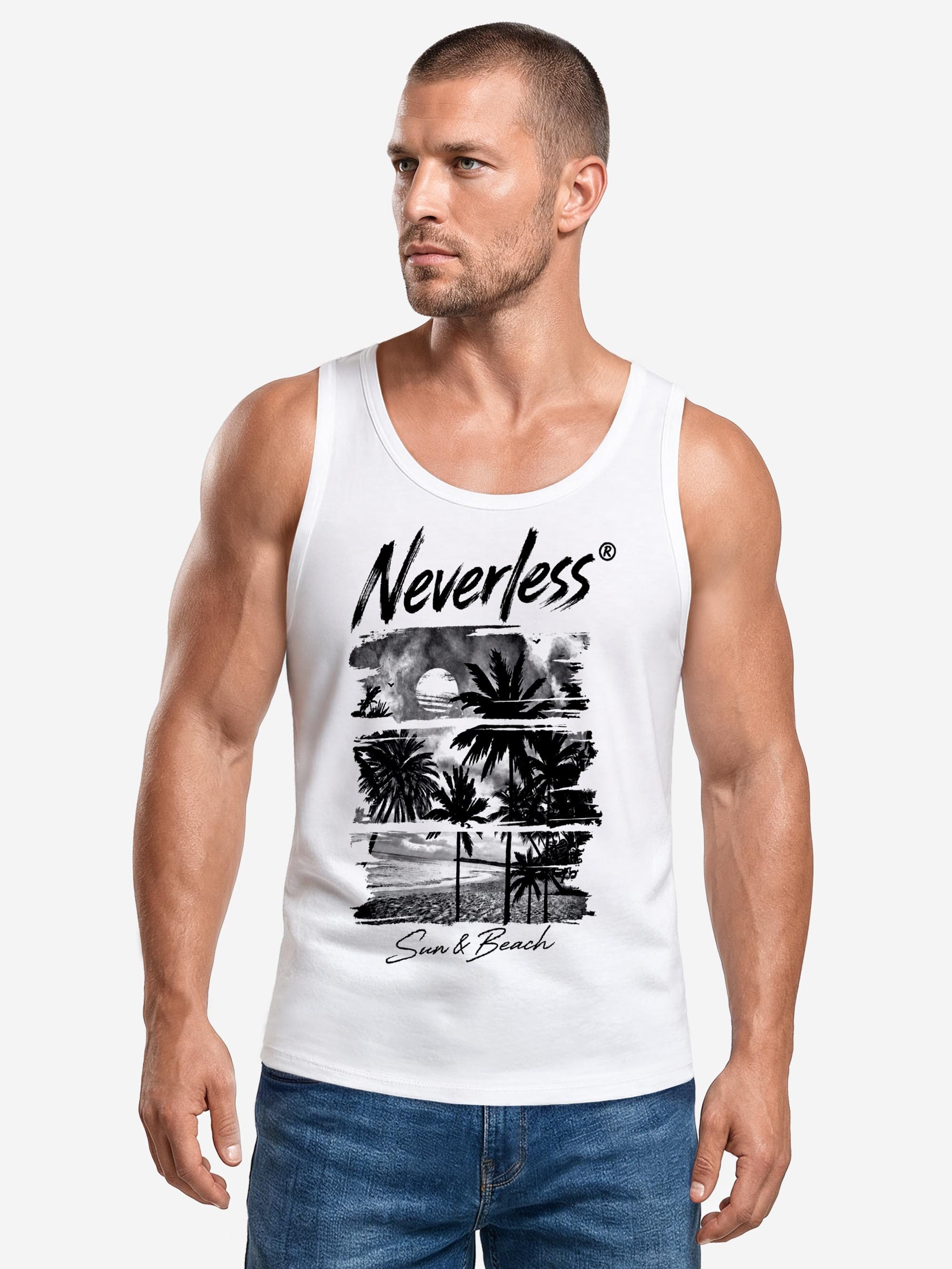 Neverless Tanktop Tanktop Herren mit Grafik-Print - Design Sun & Beach - Trägershirt mit Print – Bild 3 von 5