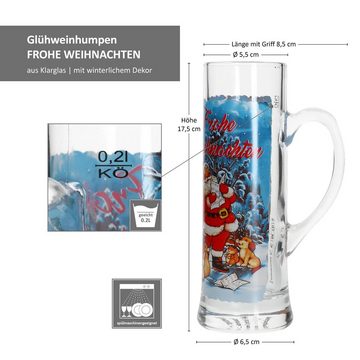 MamboCat Tasse 3x Frohe Weihnachten Glühwein-Gläser mit Henkel 200ml geeicht, Glas