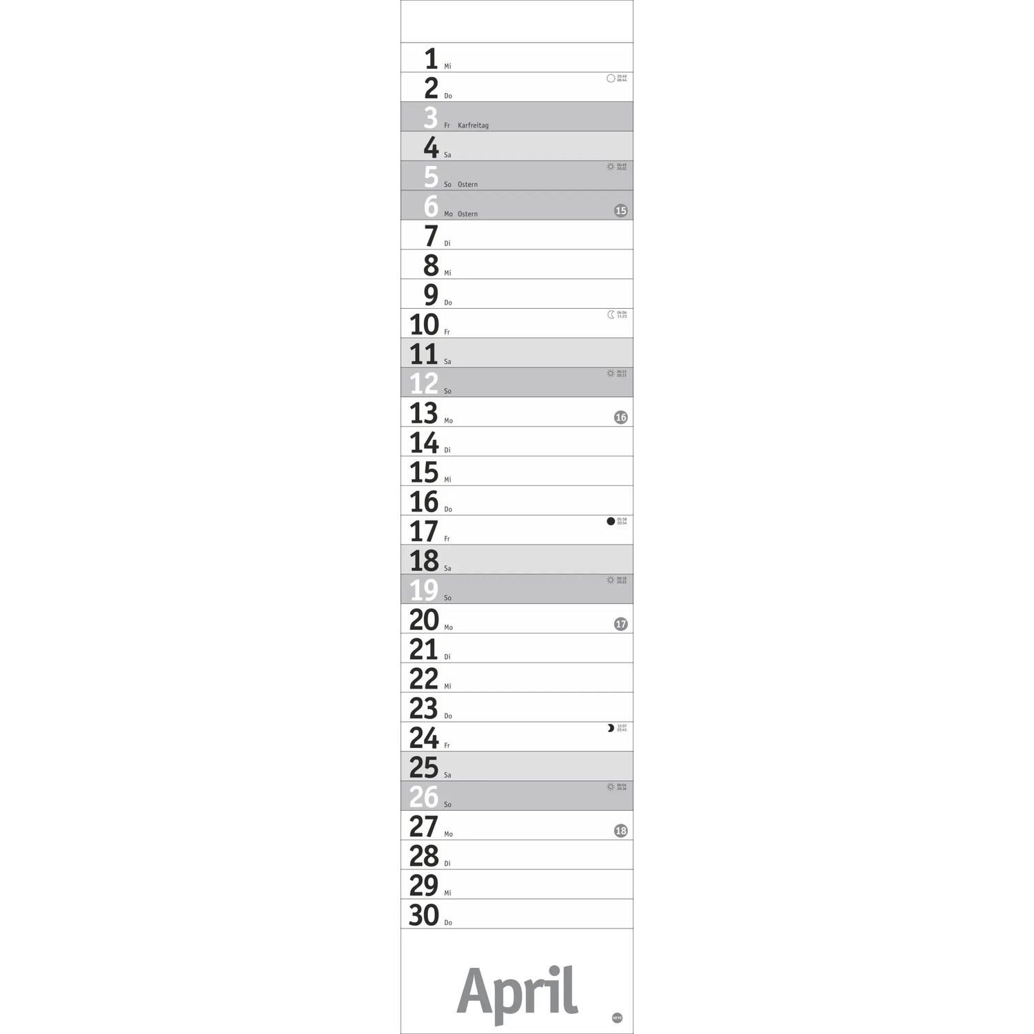 HEYE Wandkalender Langplaner, silber 2026