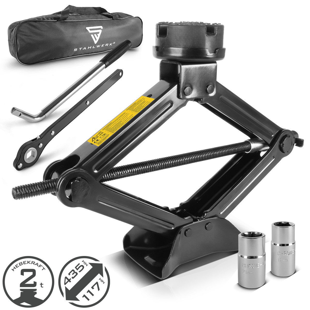 STAHLWERK Wagenheber Scherenwagenheber 2.000 kg Autoheber und Kfz-Wagenheber mit Ratsche