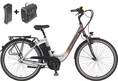 Prophete E-Bike »Navigator Pro«, 7 Gang Shimano Nexus Schaltwerk, Nabenschaltung, Mittelmotor 250 W, (Set, mit Ersatzakku, mit Seitentasche)