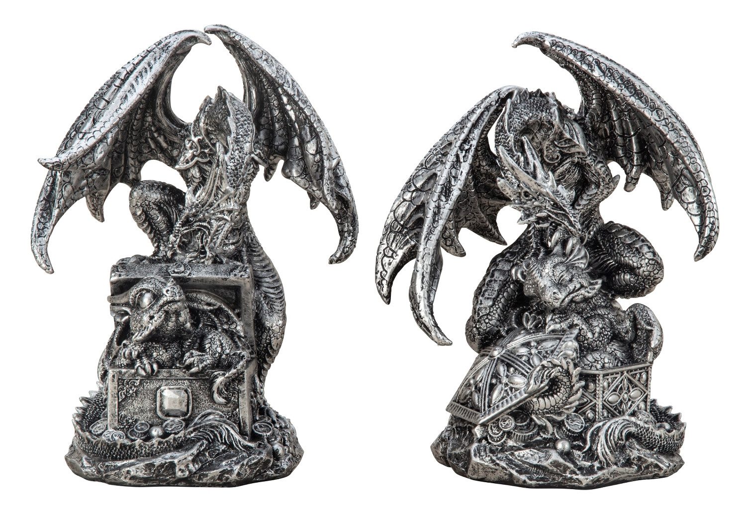 MF Fantasy-Figur Dekofigur Drachen Wächterschatz 2er Set Mystische Fantasy Skulpturen (2 St)