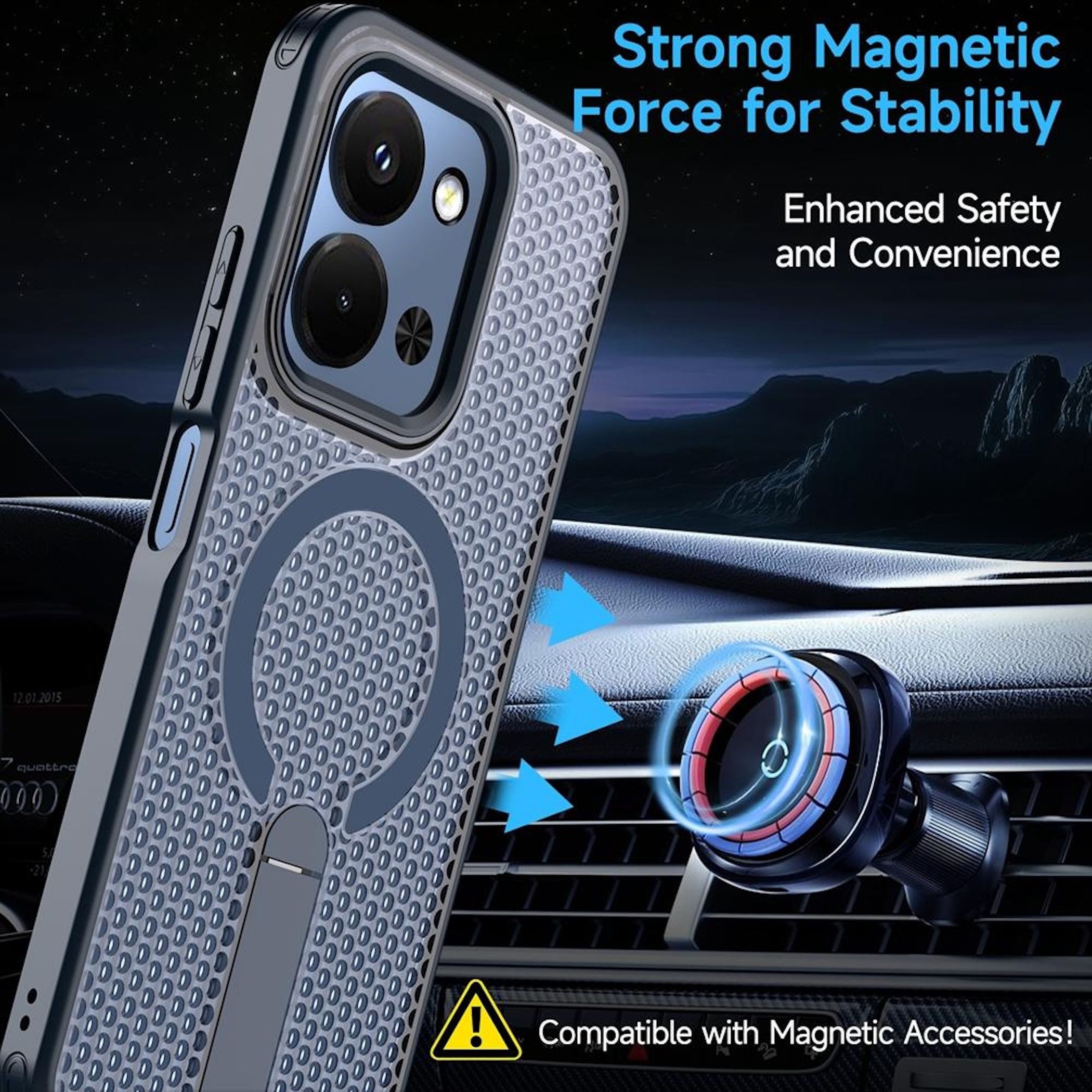 Wigento Handyhülle Für Xiaomi Redmi 15C 5G / 4G Honeycomb Acryl Hülle MagSafe Blau, MagSafe, Standfunktion, Kühlstruktur