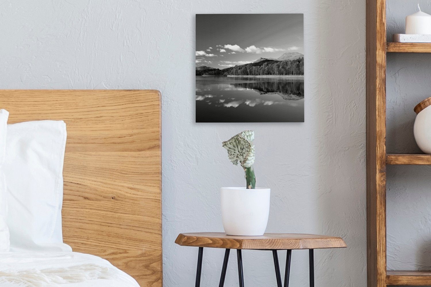 OneMillionCanvasses® für Leinwand Schottland dem schwarz, See Wohnzimmer Bilder Leinwandbild Loch (1 über Lomond - Spiegelung Berge St), der in Schlafzimmer