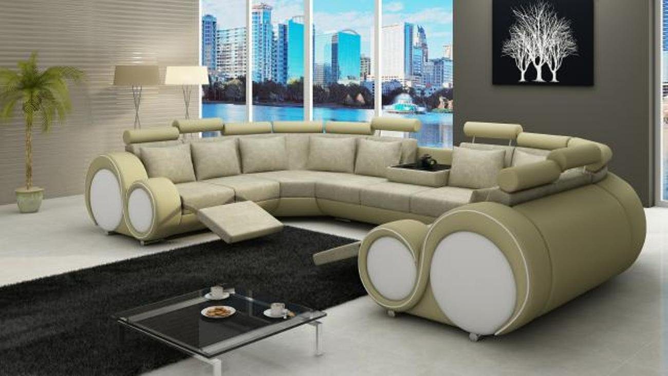 Couch Couch Beige Stoff mit USB Textil Ecksofa Wohnlandschaft Ecksofa JVmoebel XXL Textilsofa