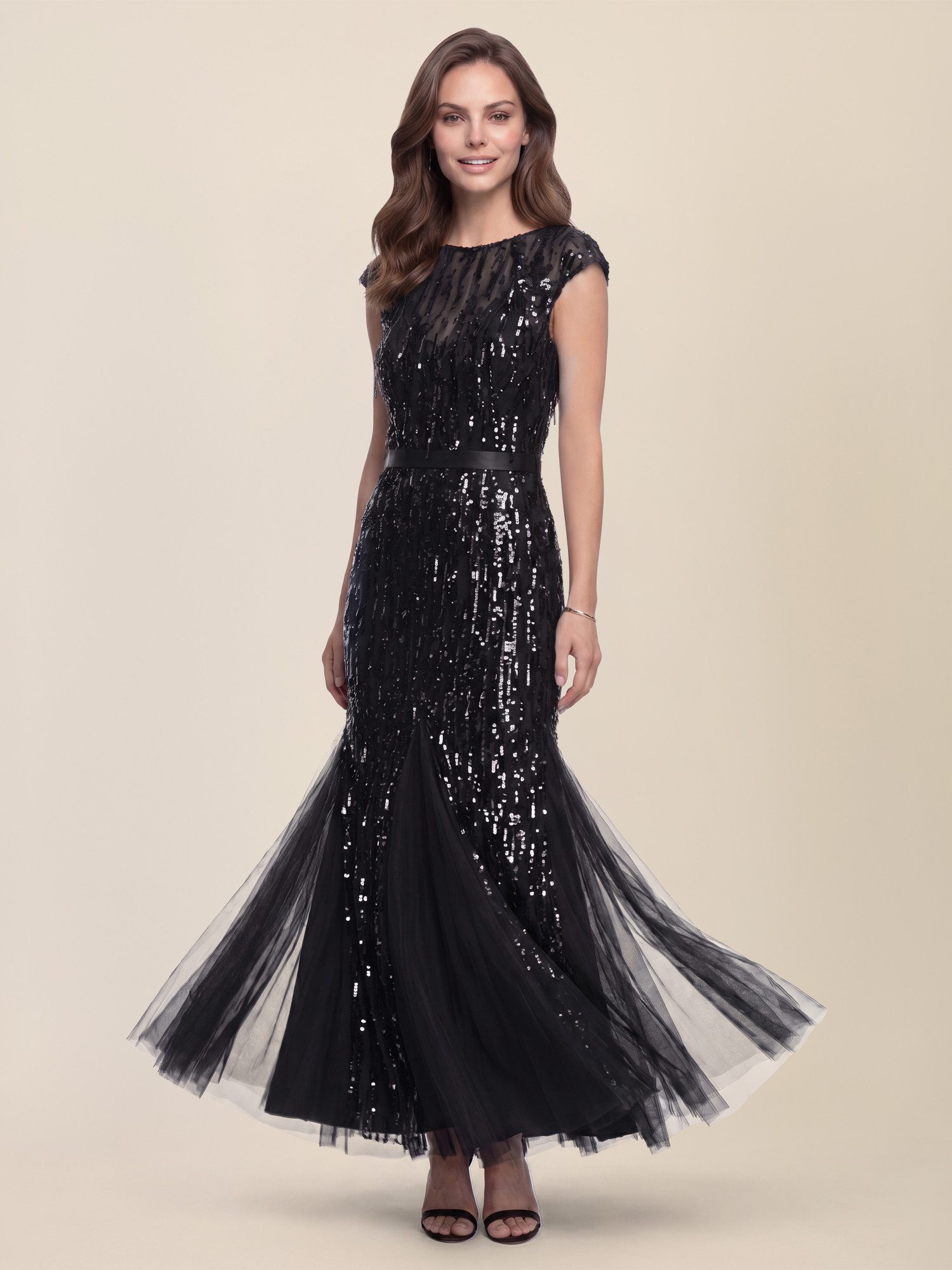 Apart Abendkleid mit Paillettenstickerei und Tüll-Godets