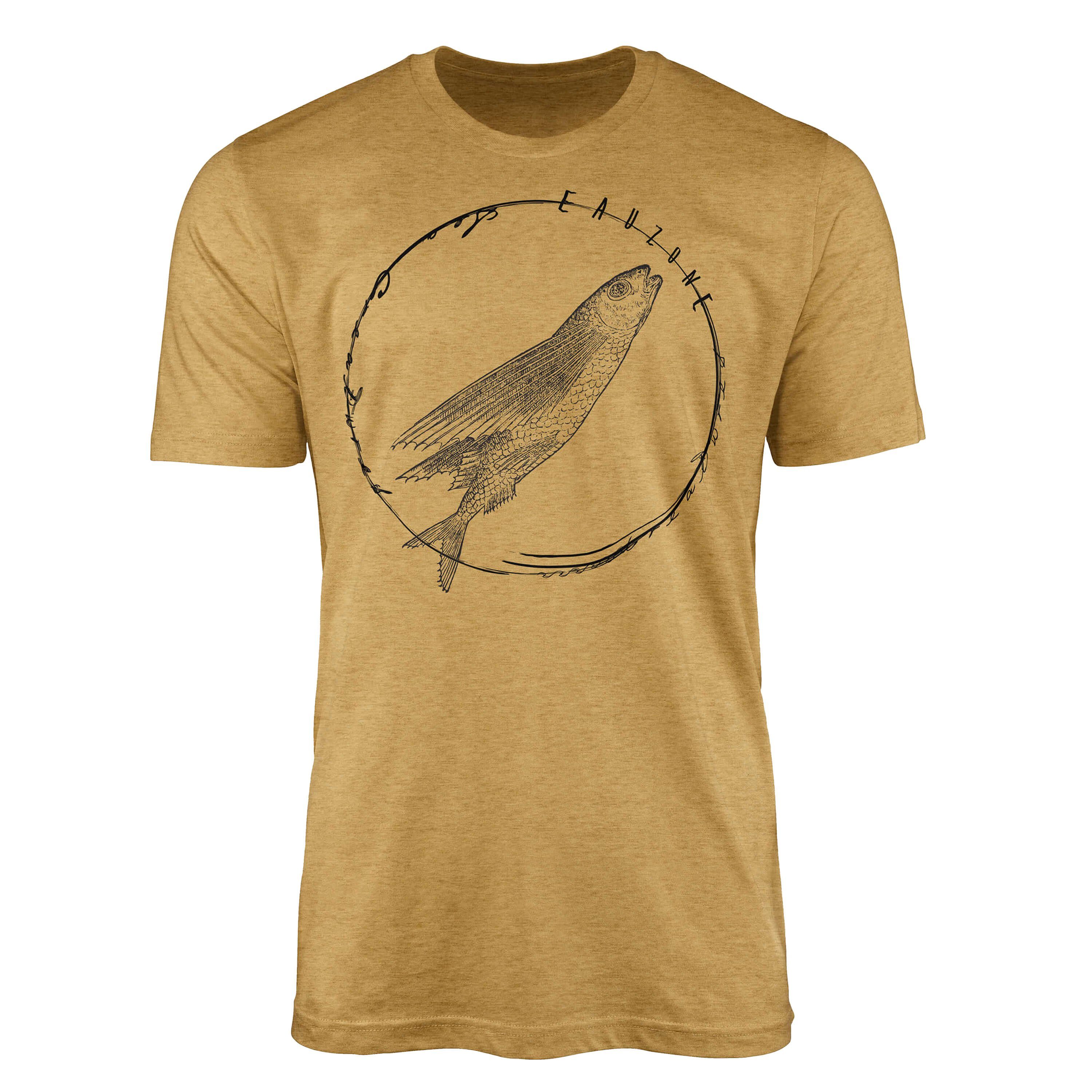 Sinus Art Sea Fische Creatures, Gold T-Shirt Schnitt 085 Antique / - und sportlicher Struktur Sea feine Serie: Tiefsee T-Shirt