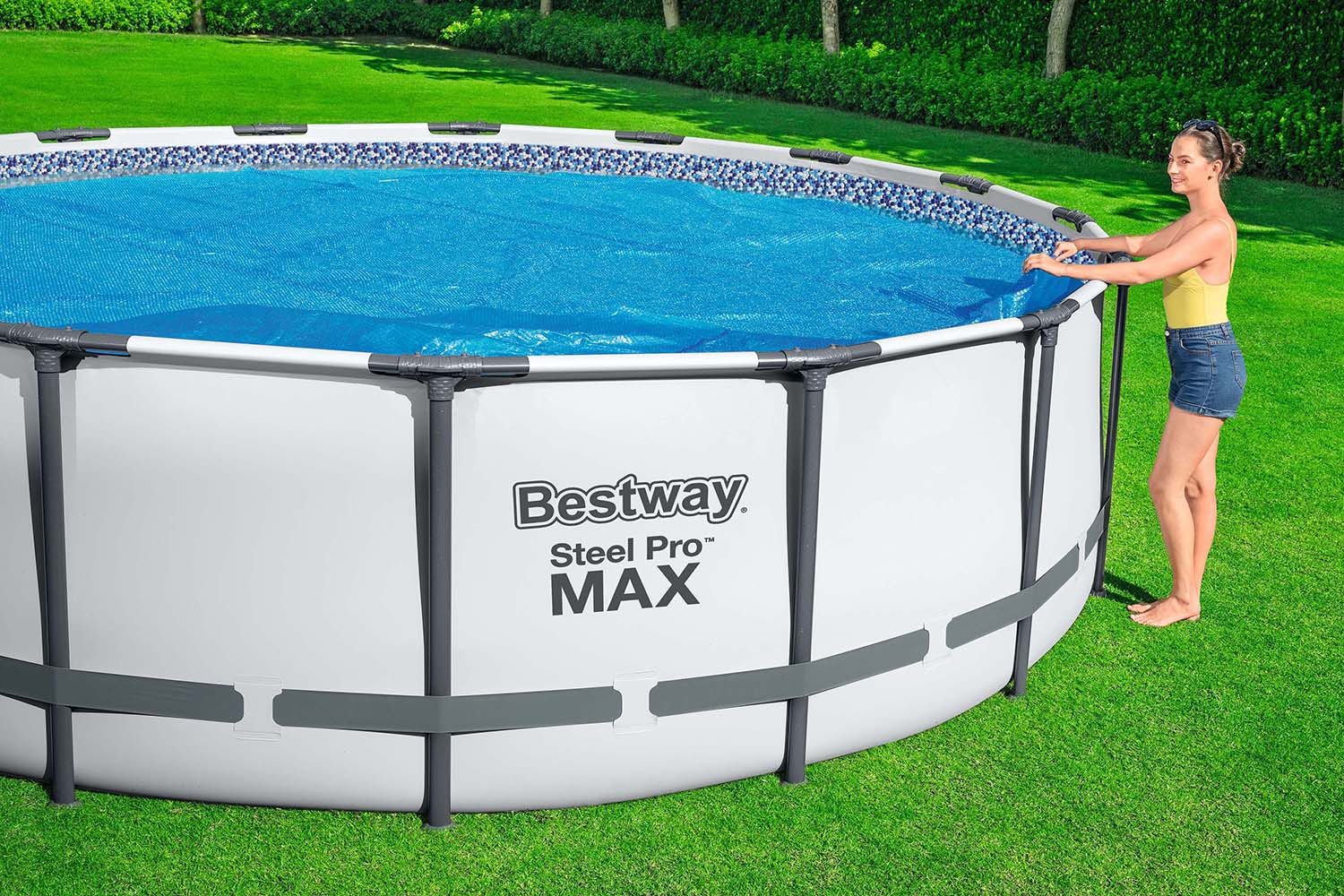 Bestway Solarabdeckplane Ø 356 cm (Packung, 1-St., für 366 cm Frame Pools / Stahlwandpools & 366 / 396 cm Fast Set™ Pools), Selbstschwimmend