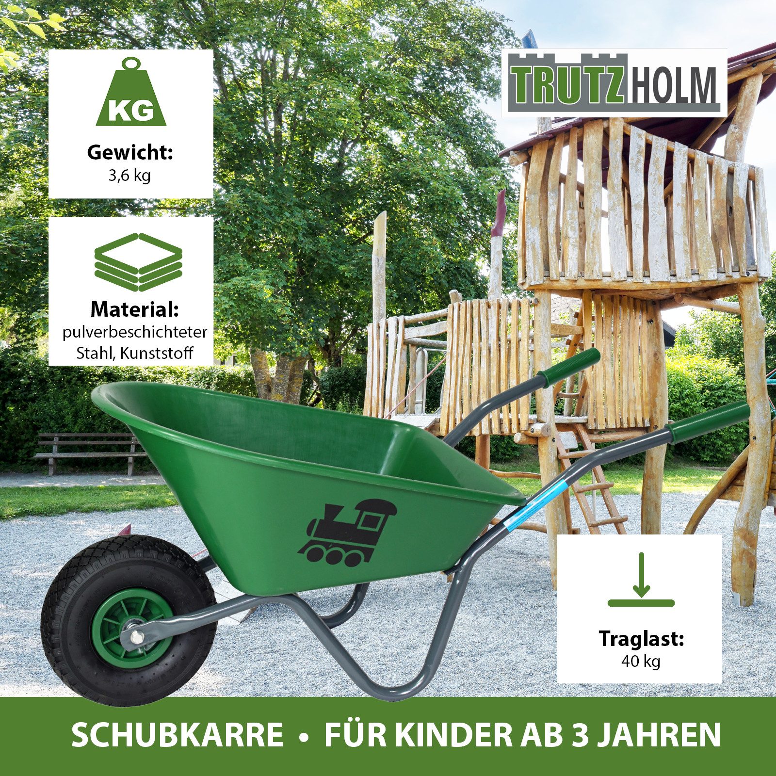 TRUTZHOLM Schubkarre Kinderschubkarre Lokomotive Schiebkarre Metallschubkarre Gartenkarre