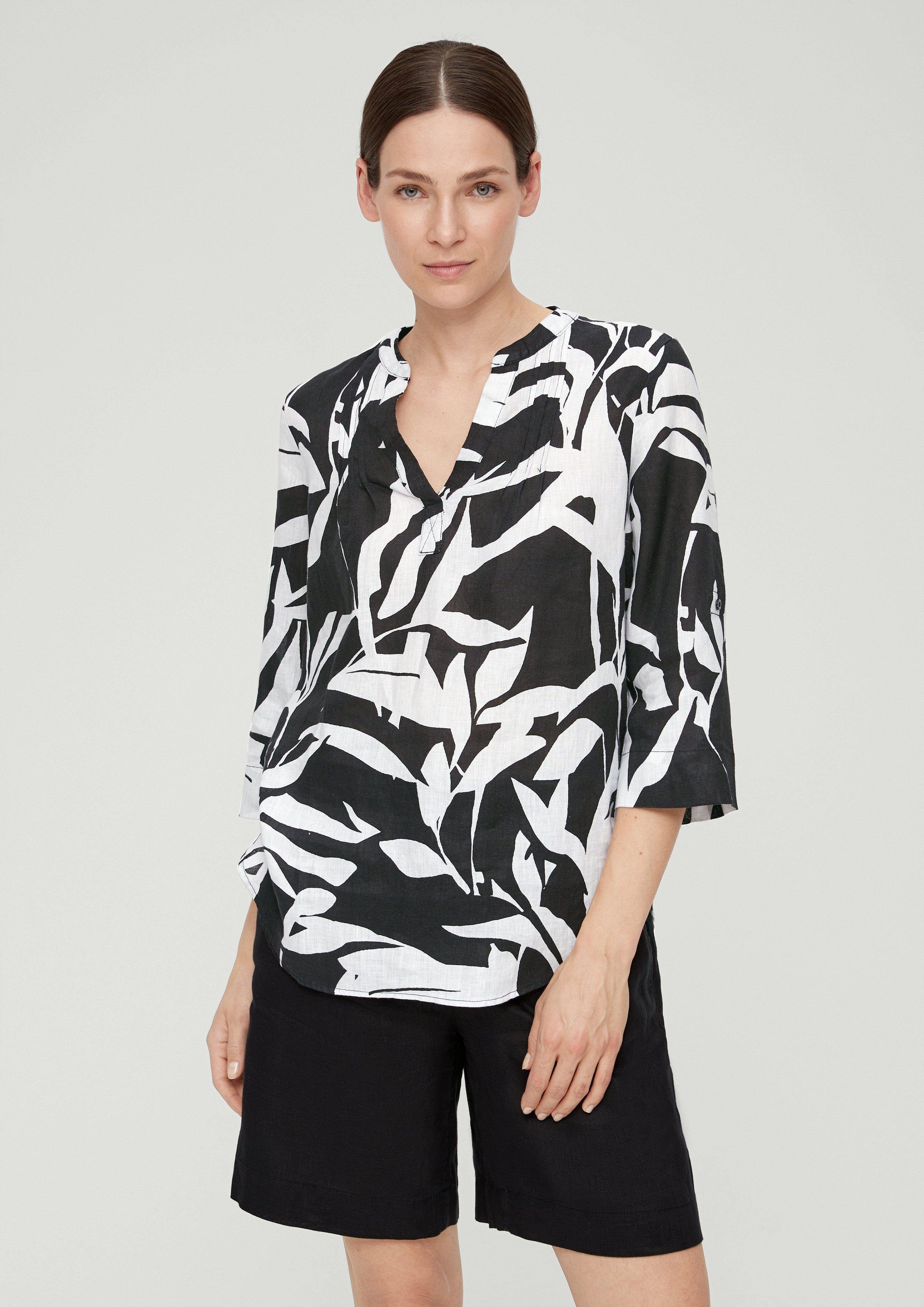 Langarmbluse Leinenbluse mit Pintucks