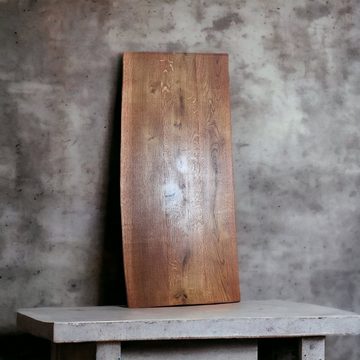 DM-Handel Waschtischplatte Eiche Holzplatte Waschbeckenplatte (als Ergänzung zum Waschbecken (freistehend), massiv Holz 4 cm, Naturkante Teak von 40 cm bis 100 cm Länge), 4 cm starke Platte