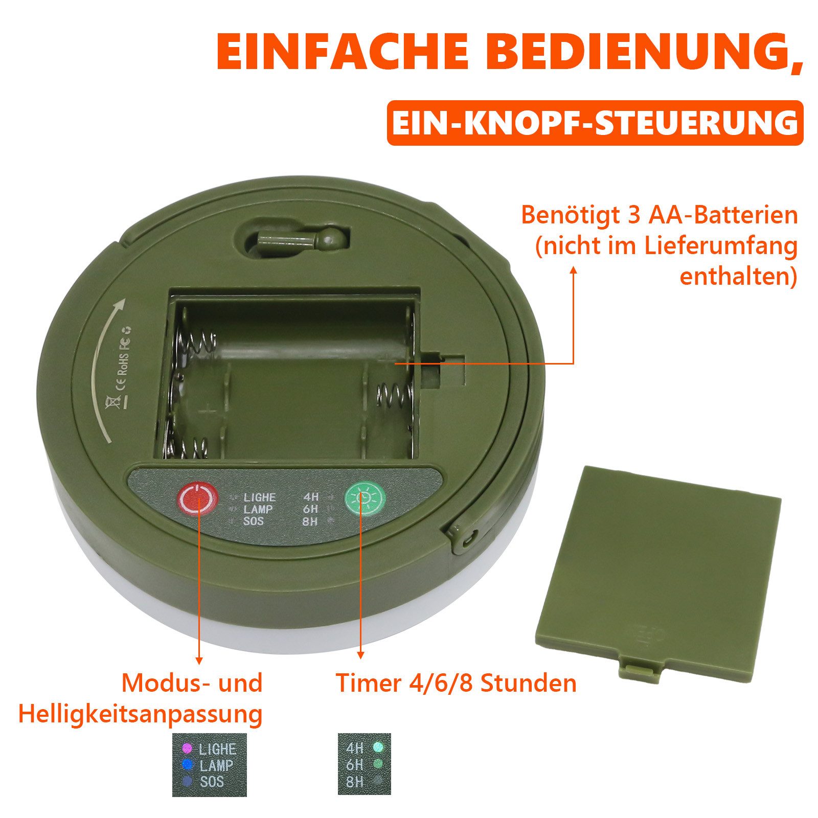 OZAVO LED-Lichterkette Camping Lichterkette Aufrollbar 3 in 1 LED-Lichterkette, 100-flammig, 3 Beleuchtungsmodi für Camping, Zelt,Hof und Häuser (10M)