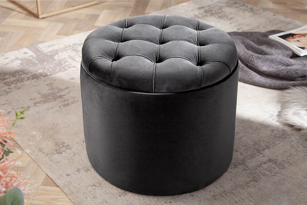 riess-ambiente Sitzhocker MODERN BAROCK 50cm grau · Aufbewahrungskorb mit Samt-Bezug (Einzelartikel, 1 St), zylinderförmig · rund · abnehmbarer Deckel · mit Stauraum · Wohnzimmer