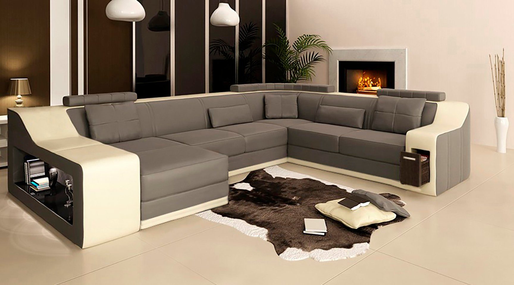 Wohnlandschaft Ecksofa, Modern JVmoebel Ledersofa Sofa Ecksofa Couch Design Eck