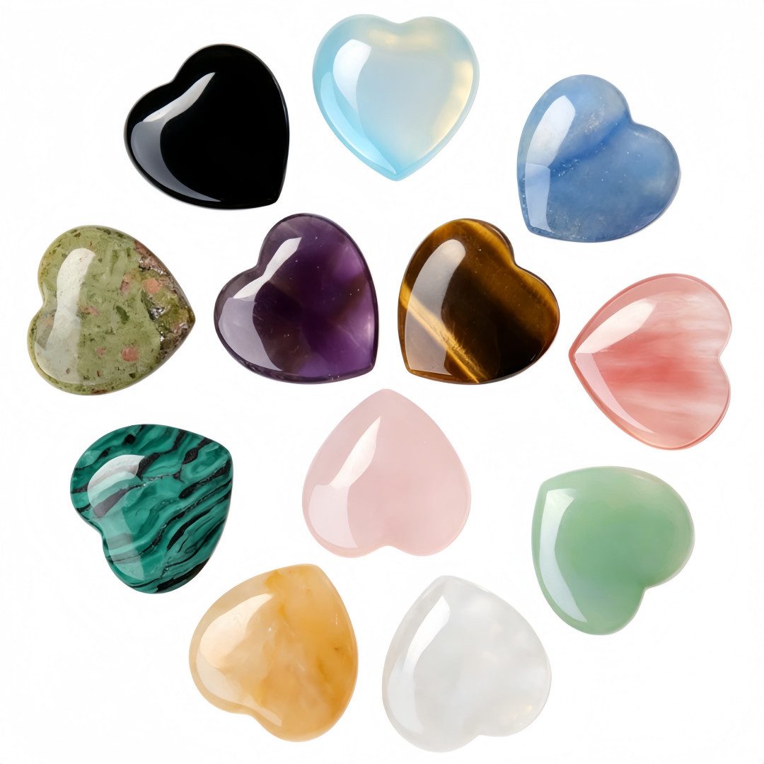 FOUORTUNATE-BEE Edelstein 12 Herz Glückssteine Geschenkset Naturstein Herzen für Frauen Kinder, (12-St), Geschenk für Freundin Familie Kinder Geburtstag und besondere Anlässe