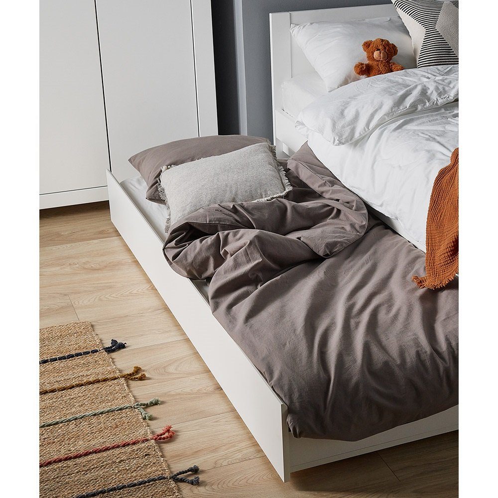 Lomadox Bettgestell NAVA-129, Bett, Bettschublade, 120x200cm Liegefläche, weiß