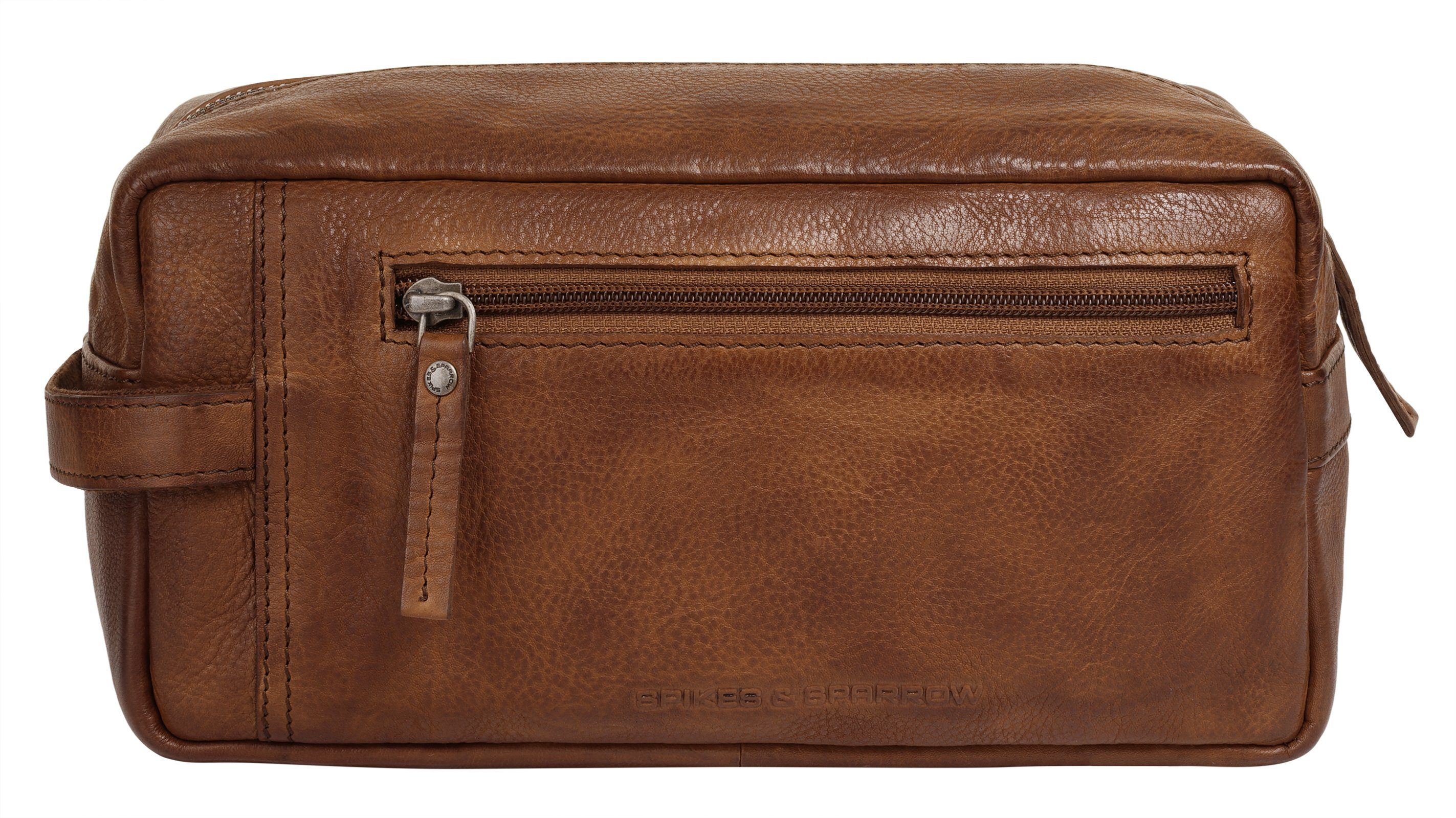 Sparrow echt Kulturbeutel TOILETRY BAG, Leder Spikes cognac &