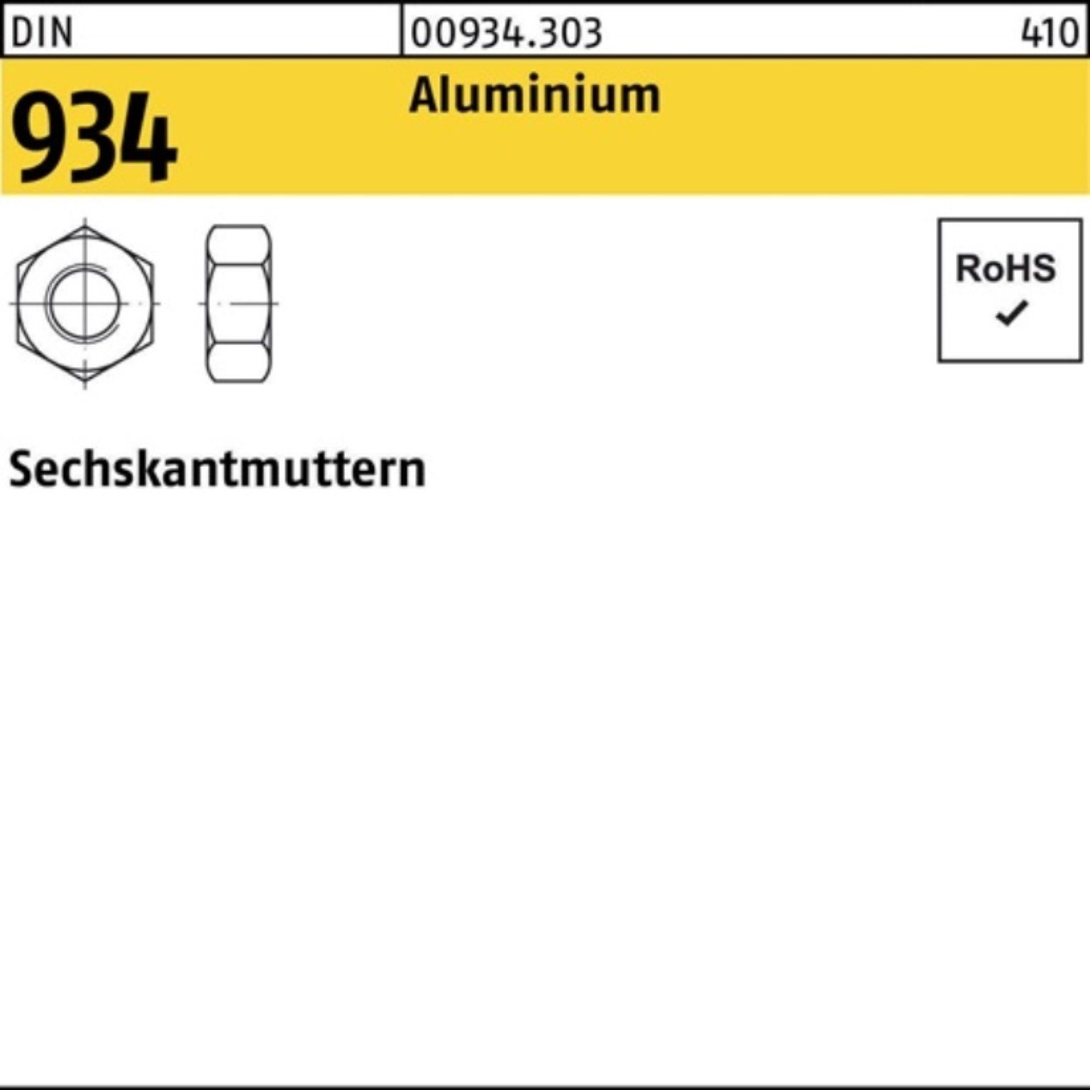 Reyher Muttern 100er Pack 009343030100000 Sechskantmutter DIN 934 M 10 Aluminium