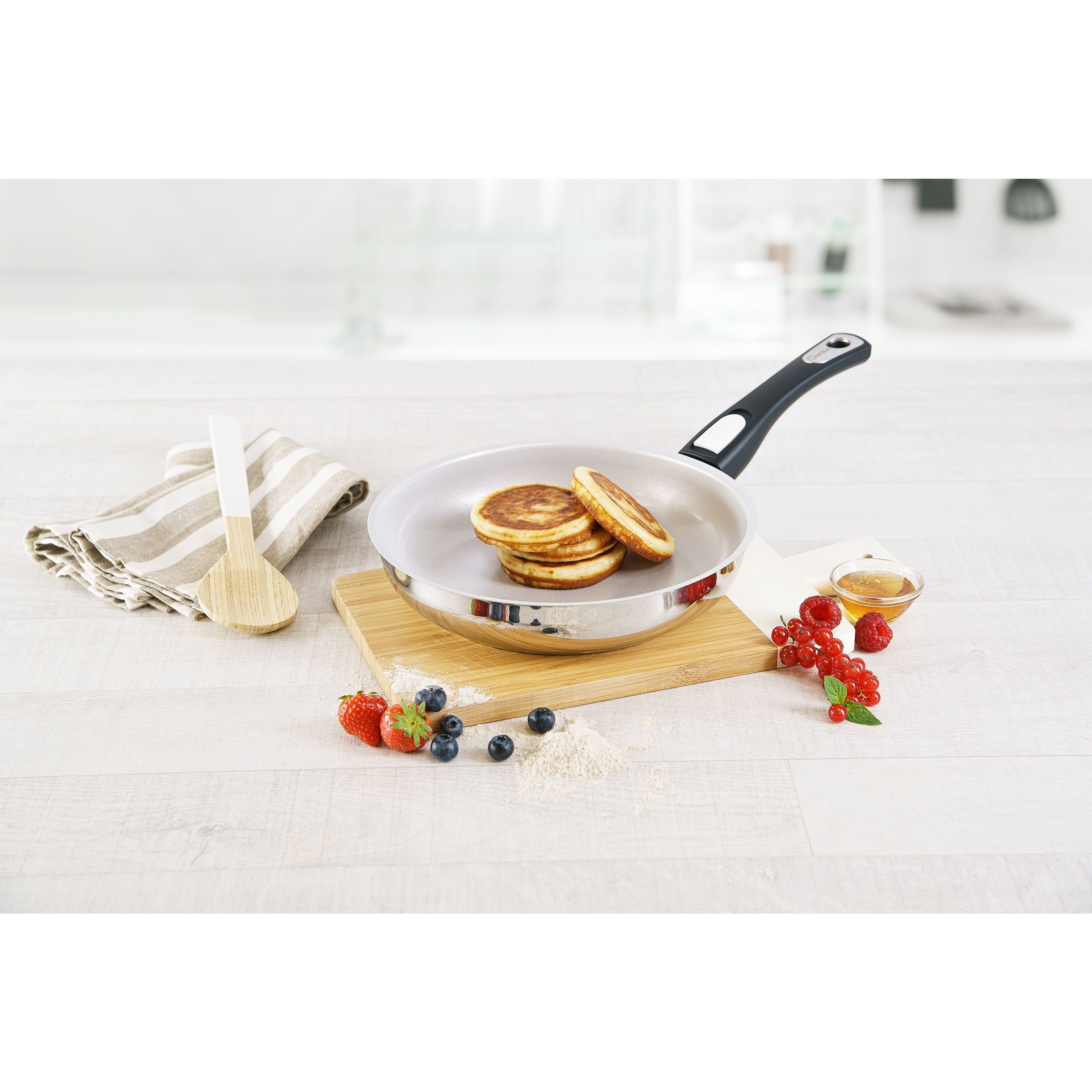 Genius Pfannen-Set Pfannen Bratpfannen Pfannenset Induktion Genius Cerafit Steel 7-tlg., Aluminium, Edelstahl, Glas