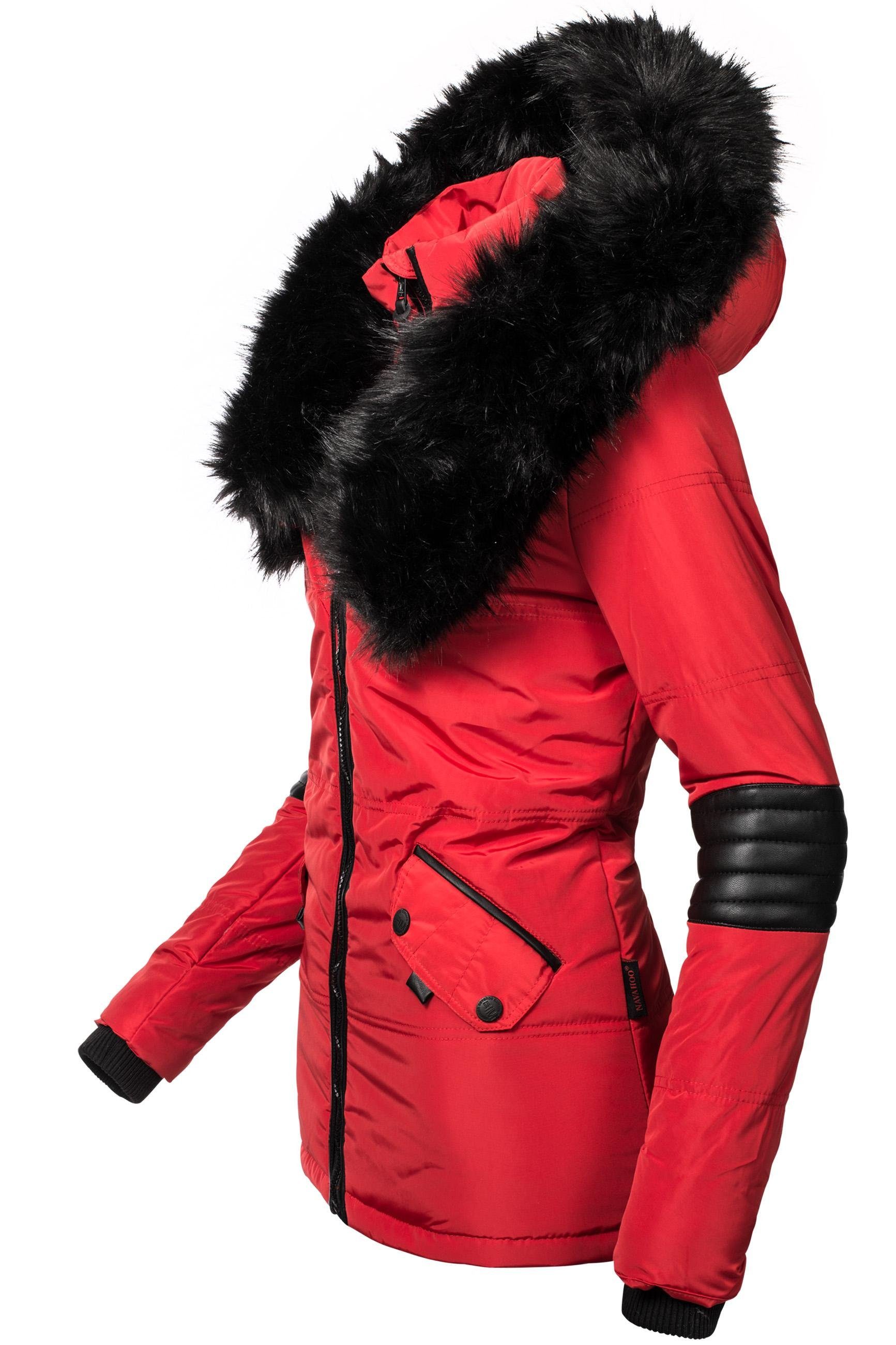 schwarzem Kunstpelzkragen edle Navahoo m. Steppjacke rot Winterjacke Nirvana