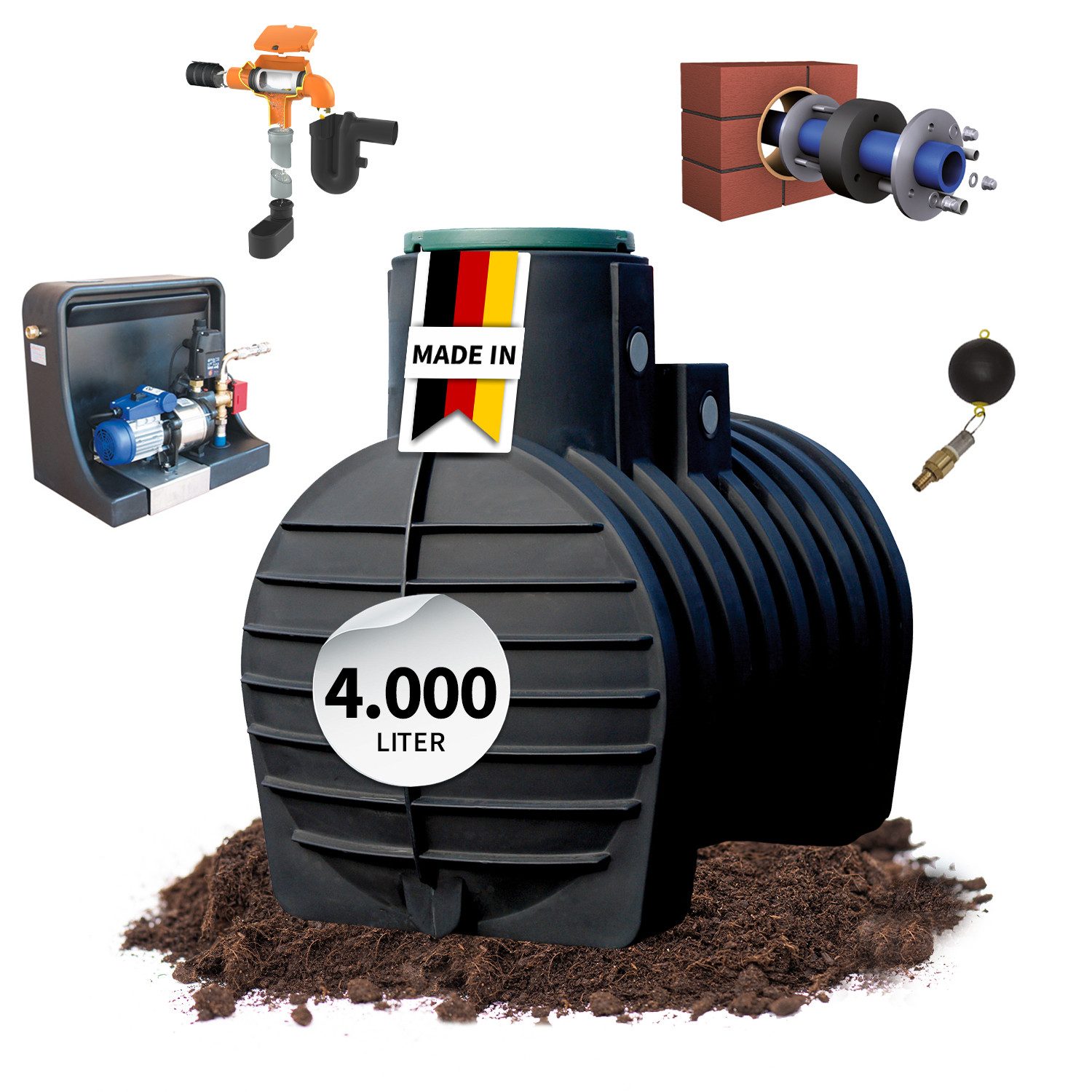 4rain Druckbehälter MONO Erdtank-Paket 4000 Liter Haus-Premium