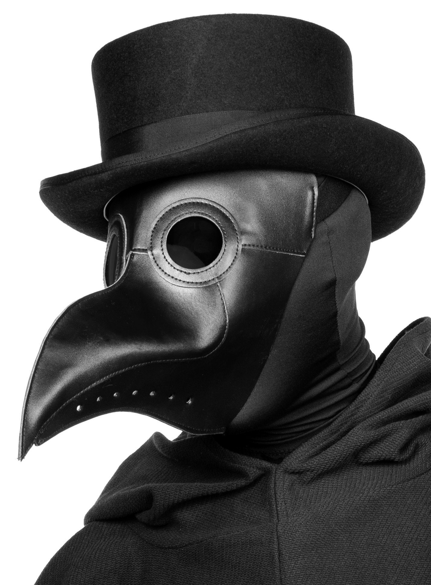 Metamorph Verkleidungsmaske Schwarze Pestdoktor Maske - Kunstleder Halloween, Bedrohlich wirkende Krähenmaske im Stil eines mittelalterlichen Seuch