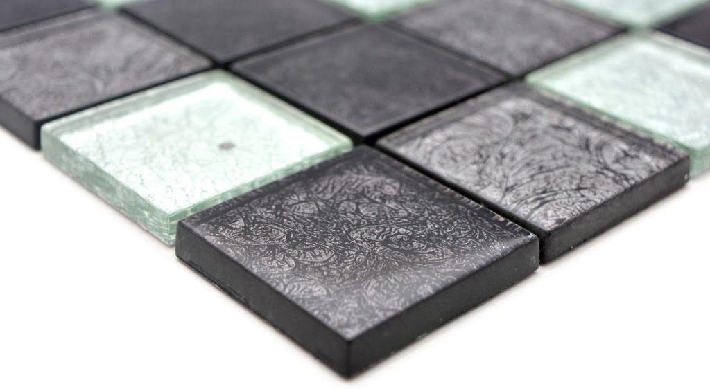 Mosani Mosaikfliesen Mosaikfliese Glasmosaik silber Optik schwarz Metall grau Struktur