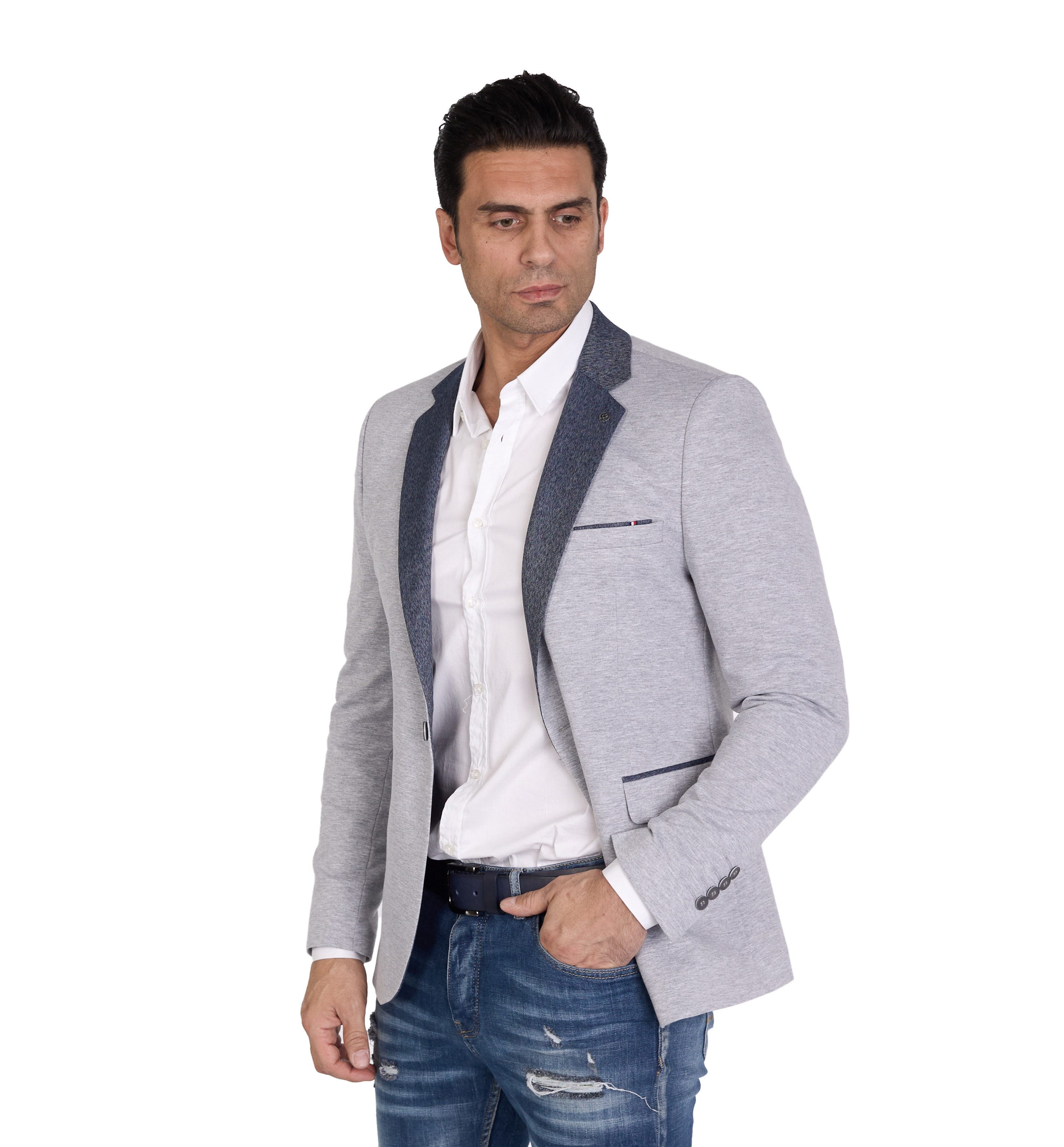 Denim Distriqt Jerseysakko in Slim Fit mit Stretch Grau Gr. 46 entspricht G günstig online kaufen