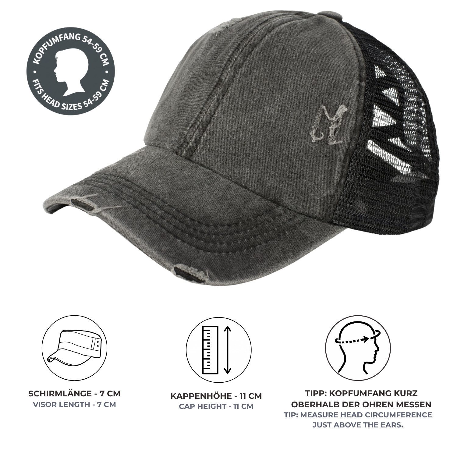 styleBREAKER Baseball Cap Ponytail Baseball Cap Used Look mit Mesh Einsatz (1-St) – Bild 5 von 5